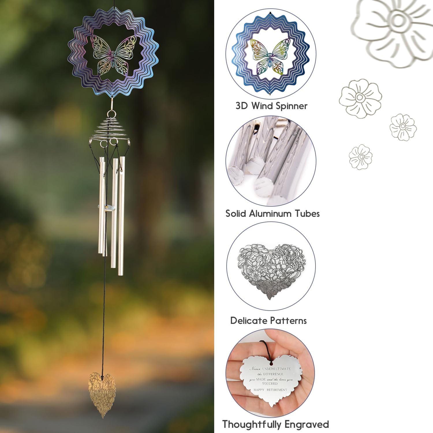 Campanilla de viento de jubilación, regalos de jubilación para mujeres, profesores, enfermeras, regalos para jubilados para compañeros de trabajo,