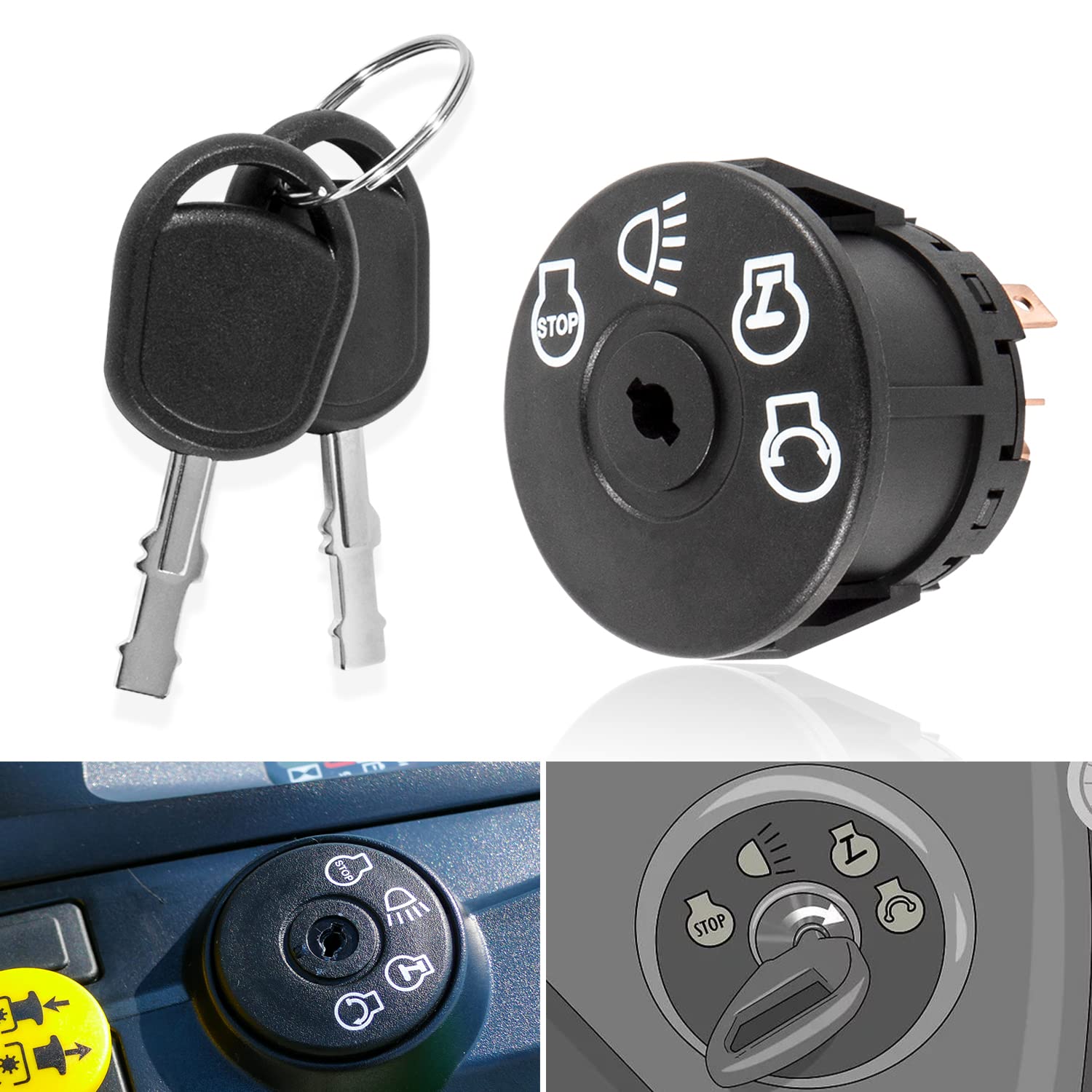 Interruptor de encendido de arranque con 2 llaves para John Deere X100 Series Tractor X300 X304 X310 X320 X324 X330 X340 X350 X354 X360 X370 X380
