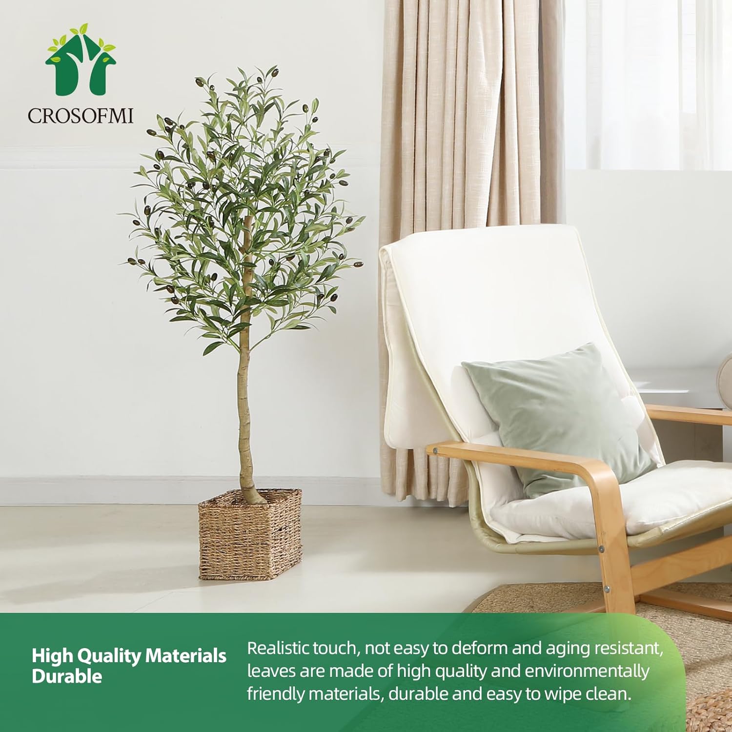 Crosofmi – Olivo artificial en maceta, 4 pies de alto, árbol de seda, planta topiaria, moderna, perfecto para interiores, decoración, exterior,