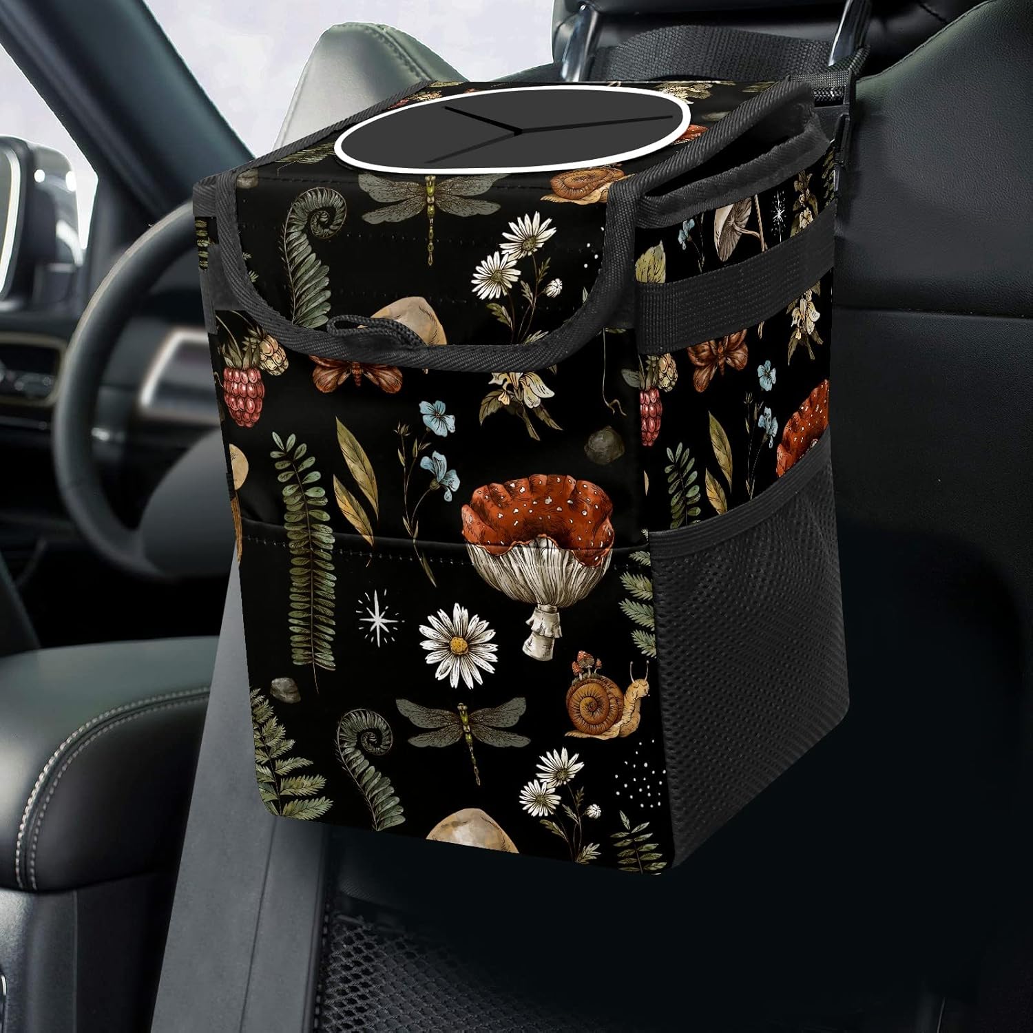 GACTIVITY Bote de basura para auto con tapa, plegable, reutilizable, impermeable, con setas, botes de basura para automóvil, accesorios para
