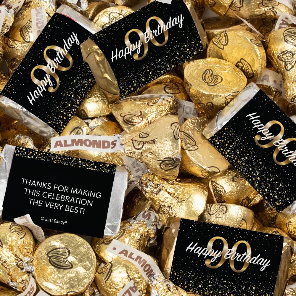 131 piezas de dulces de cumpleaños número 90 en miniatura, besos de chocolate y almendras doradas (1.65 libras, aproximadamente 131 piezas)
