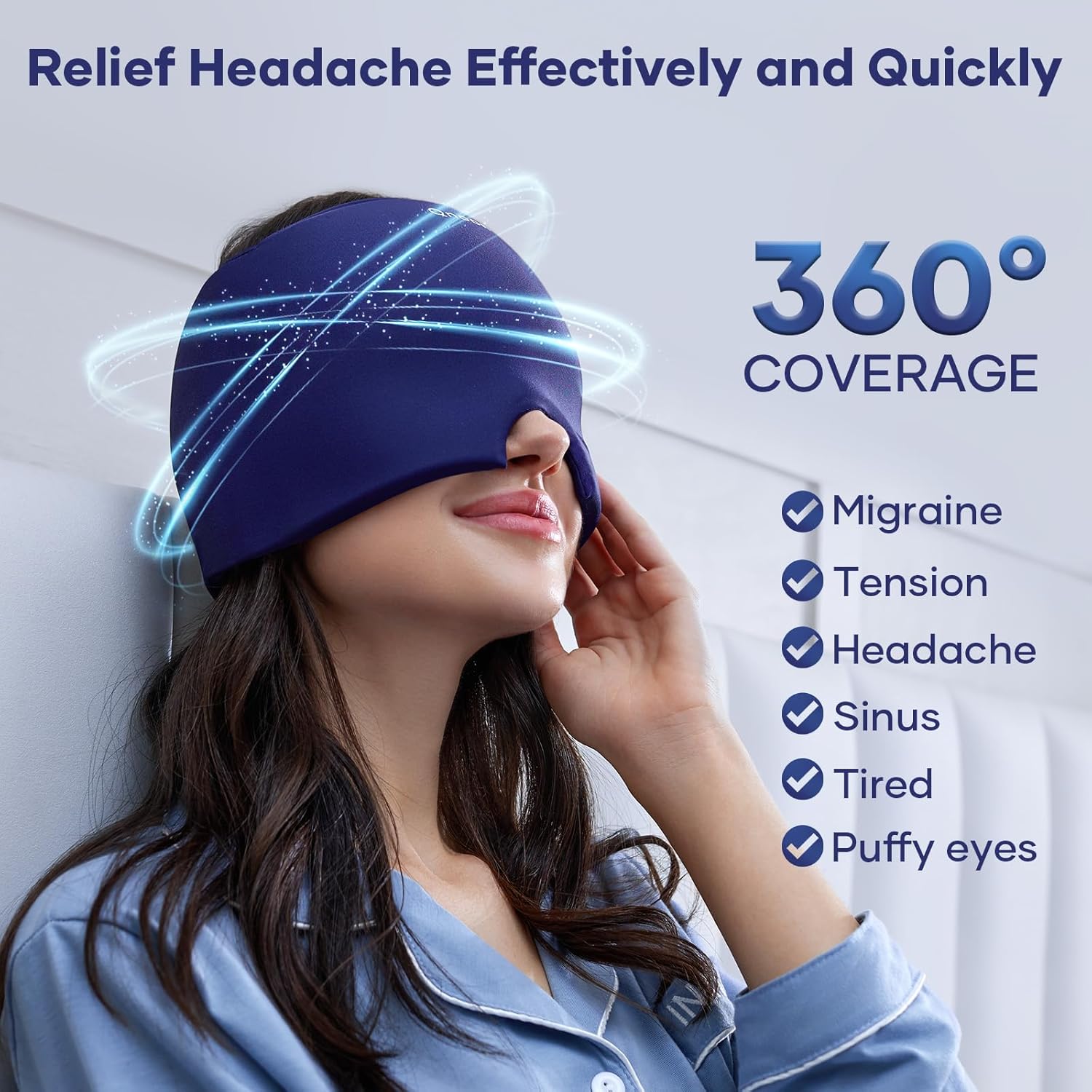 Gorro para aliviar la migraña, productos para aliviar el dolor de cabeza de migraña, máscara de gel refrescante para migraña, tensión, estrés y