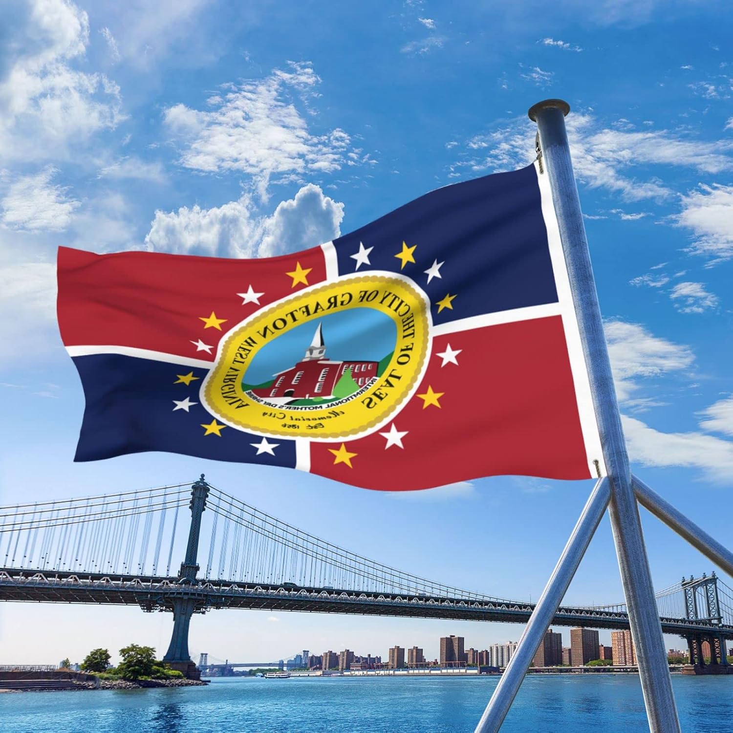 Bandera de Grafton, bandera de Virginia Occidental de 5 x 8 pies, banderas de decoración de exterior de doble cara, banderas de poliéster duradero,