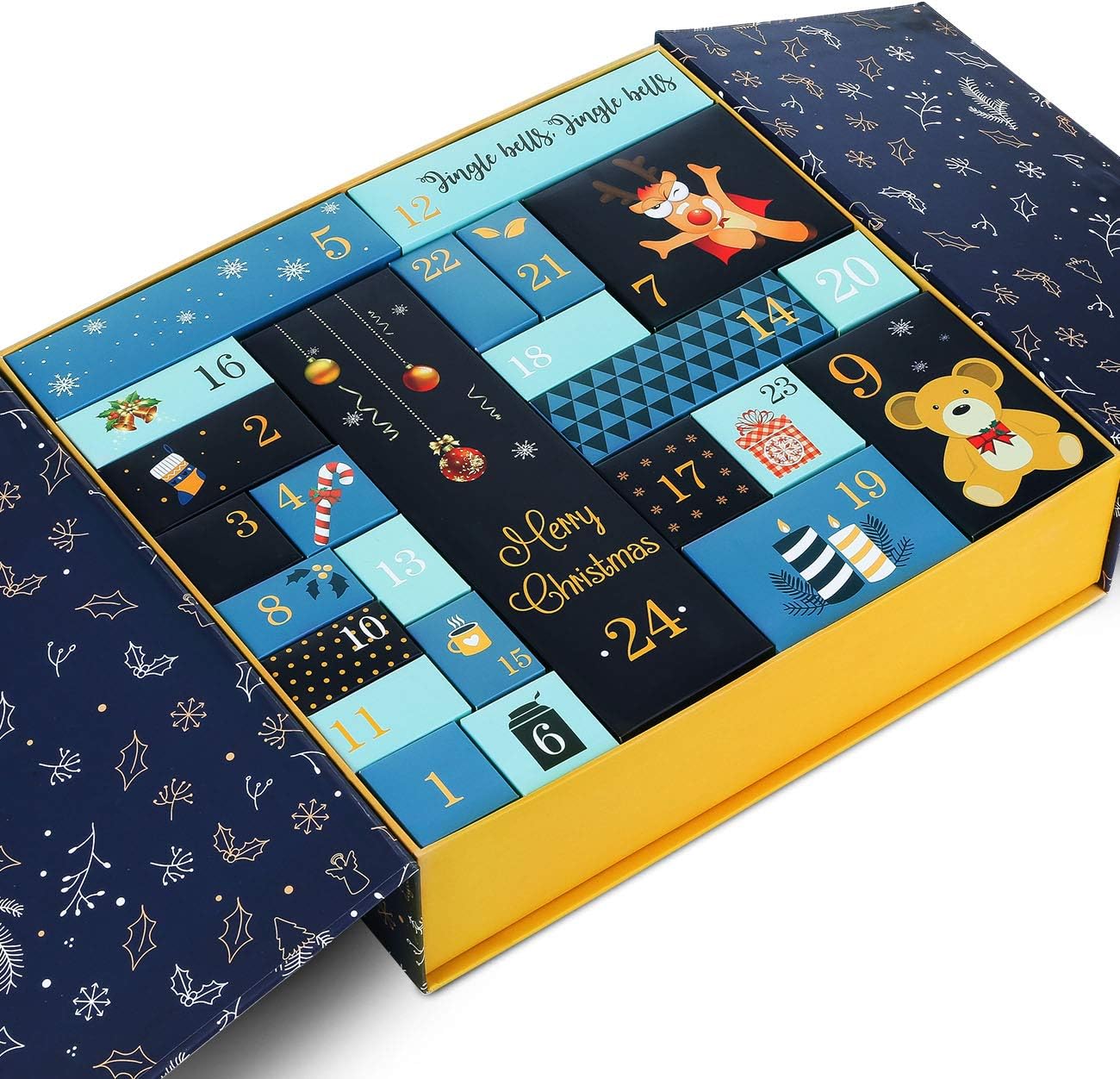 GWHOLE Calendario de Adviento de Navidad 2023, calendario de cuenta regresiva de Navidad recargable con 24 cajas de regalo, color azul