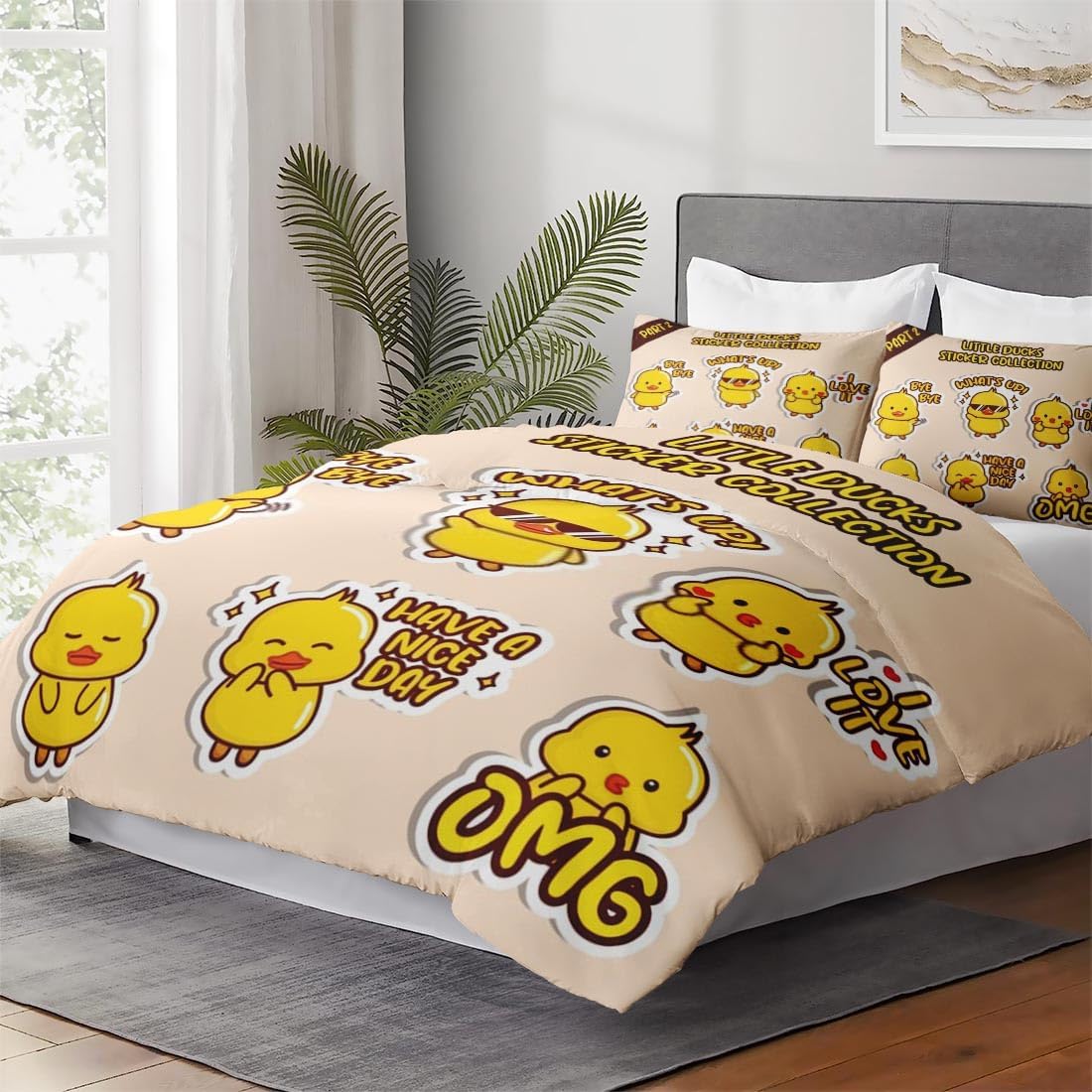 Juego de funda de edredón, juego de ropa de cama Kawaii Cute I de pato para niños y adultos, decoración de dormitorio, juego de funda de edredón