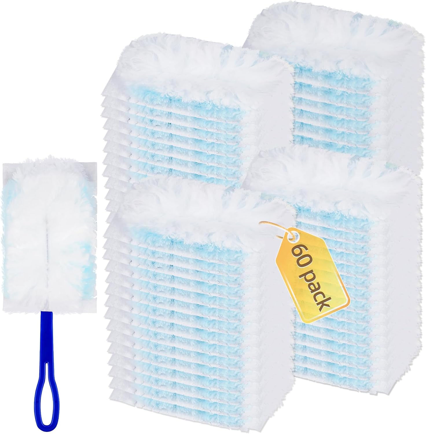 60 repuestos de plumero de 180 compatibles con plumeros Swiffer 180 mangos, repuesto de plumero de plumas multisuperficie resistente con 1 mango