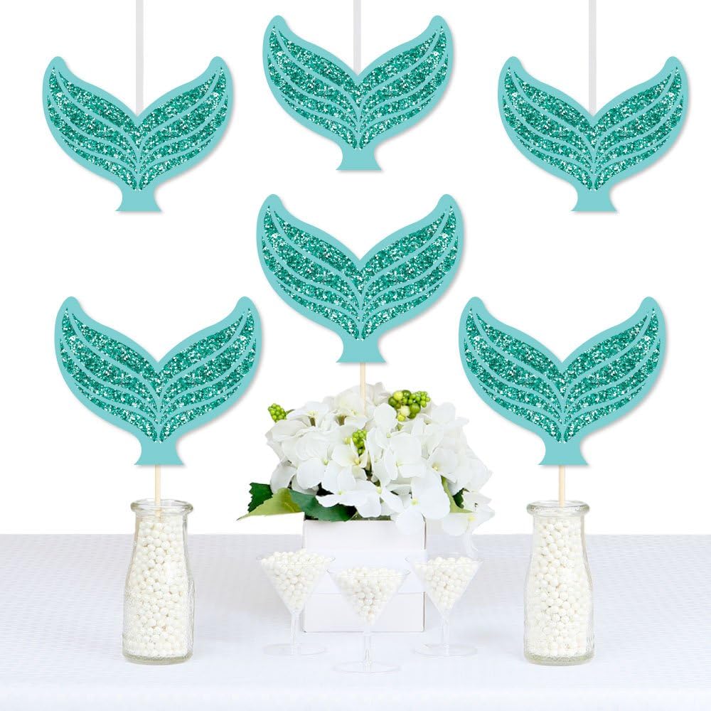 Big Dot of Happiness Let’s Be Mermaids – Decoraciones de cola para baby shower o fiesta de cumpleaños – Juego de 20