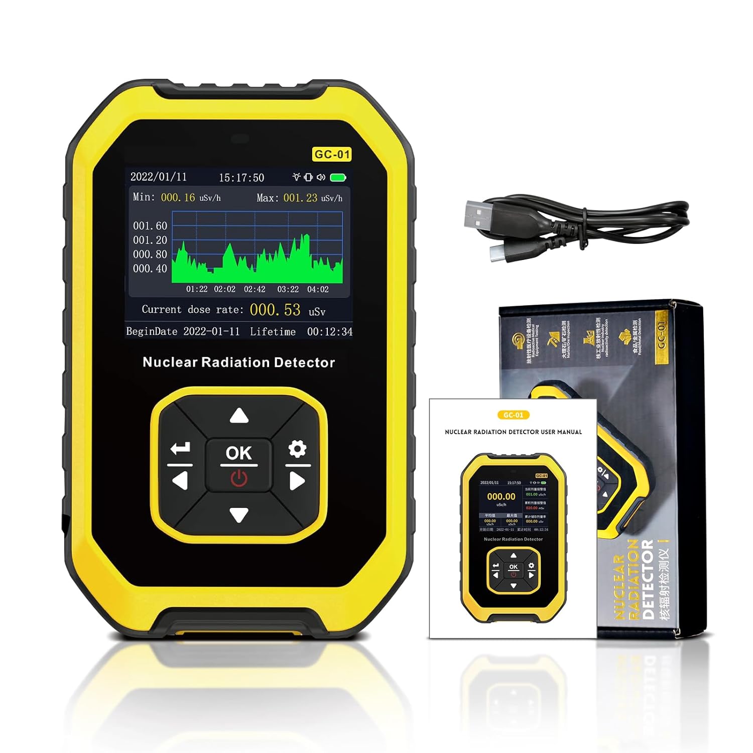 Geiger – Detector de radiación nuclear, dosímetro de radiación, portátil beta gamma, medidor de radiación recargable con pantalla LCD, 5 unidades de