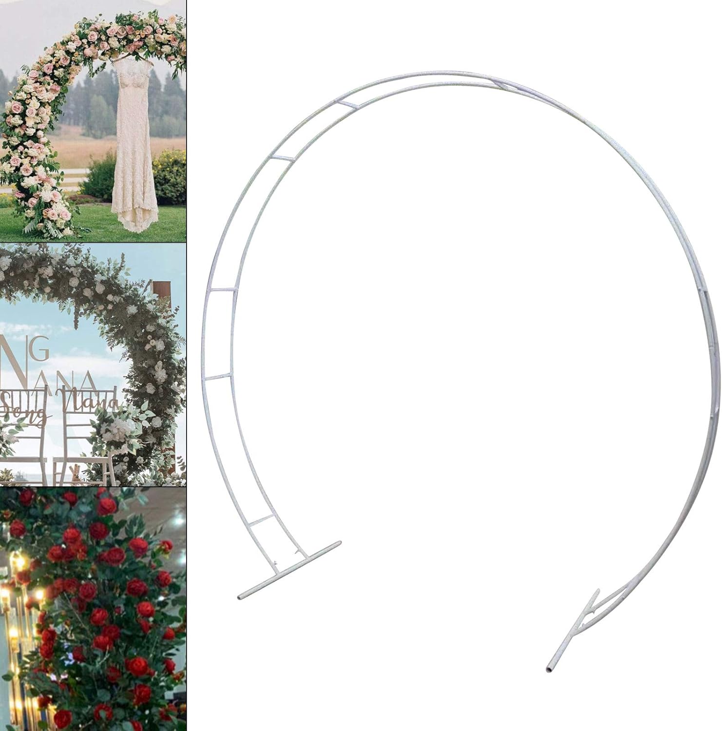 Soporte decorativo de fondo circular de boda de 8.9 x 7.5 ft con bases de metal, soporte redondo de metal para cabina de fotos, soporte de arco para