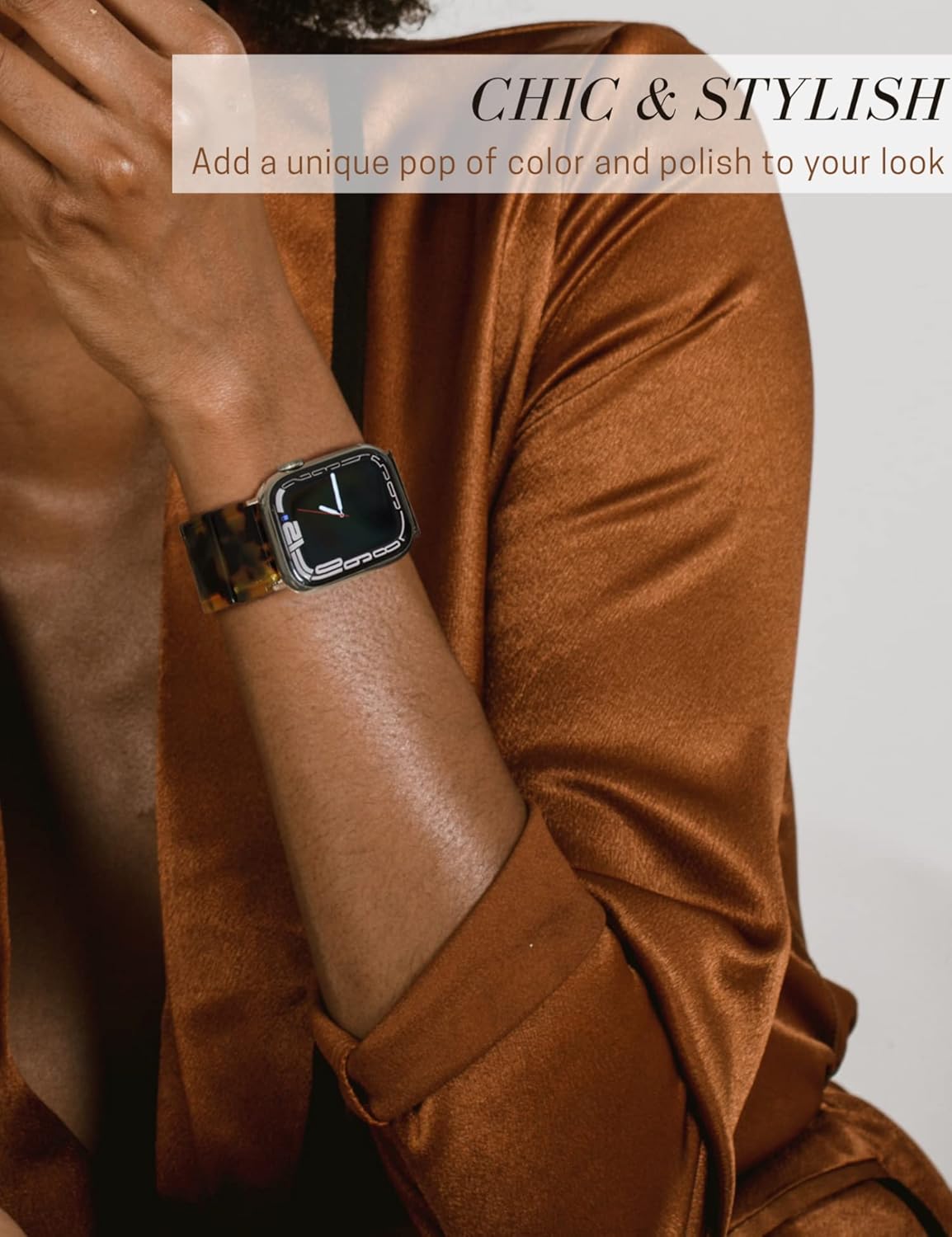 Heesch Correa de reloj de resina elástica mejorada compatible con Apple Watch para mujeres, hombres, correa de reloj de moda con concha de tortuga,