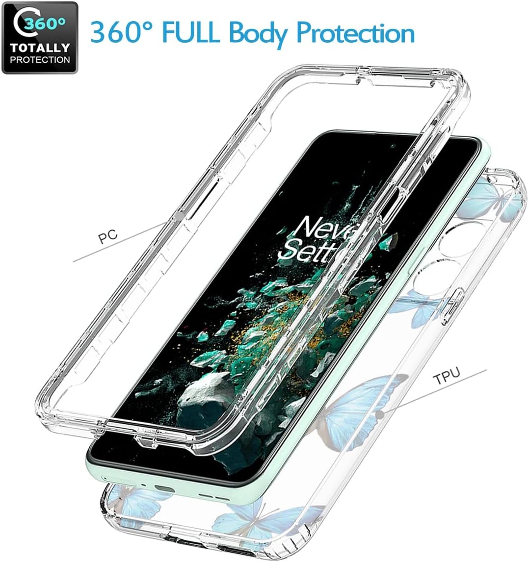 Funda para OnePlus 10T 5GOnePlus Ace Pro, CPH2415 con protector de pantalla de vidrio templado, funda protectora de TPU transparente floral a prueba