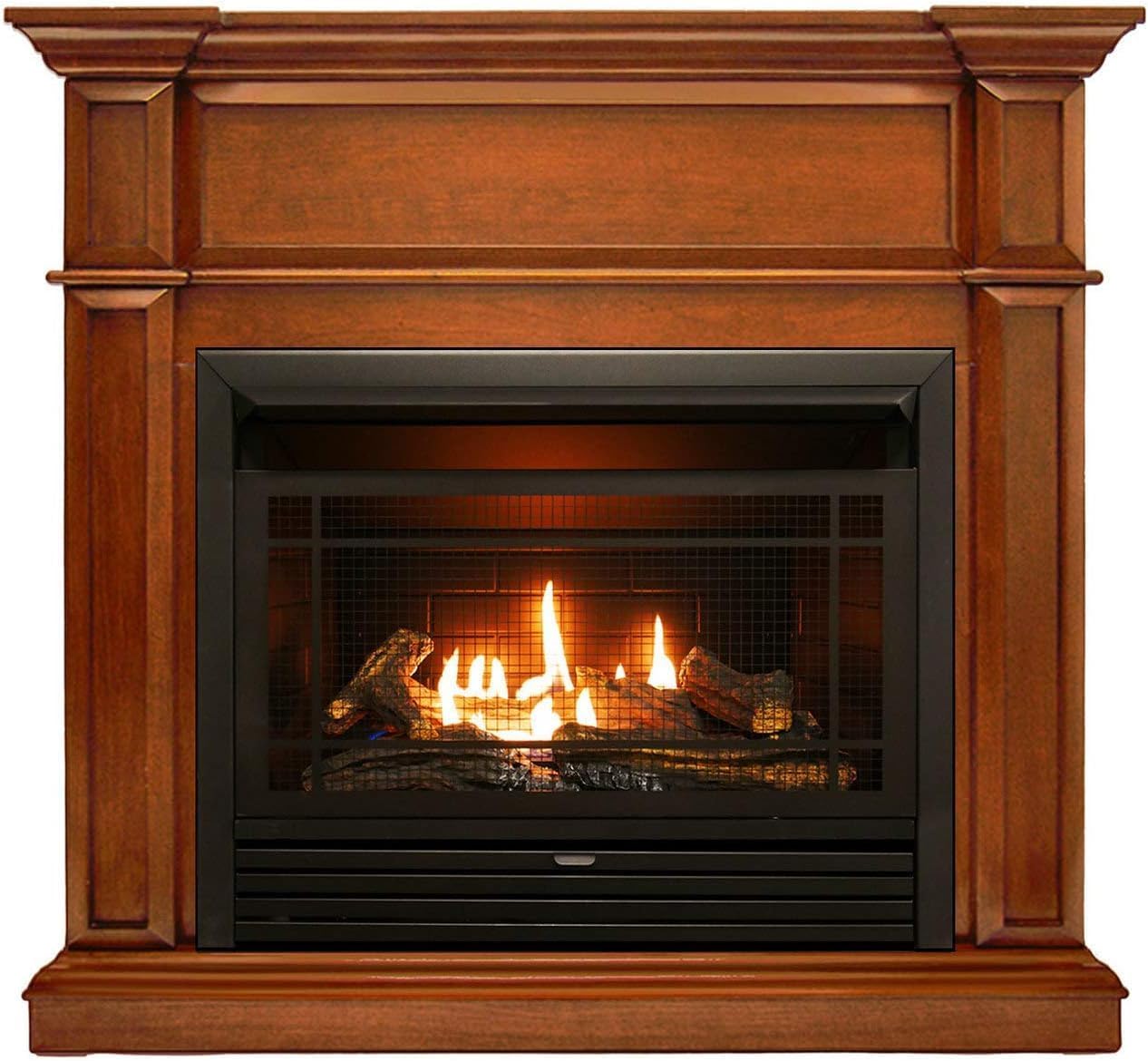 Duluth Forge Sistema de chimenea de gas sin ventilación de combustible dual con chimenea, control remoto, 5 troncos de fuego, uso con gas natural o