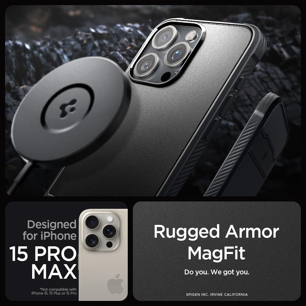 Spigen MagFit – Funda magnética resistente diseñada para iPhone 15 Pro Max, tecnología de protección extrema compatible con MagSafe (2023), color