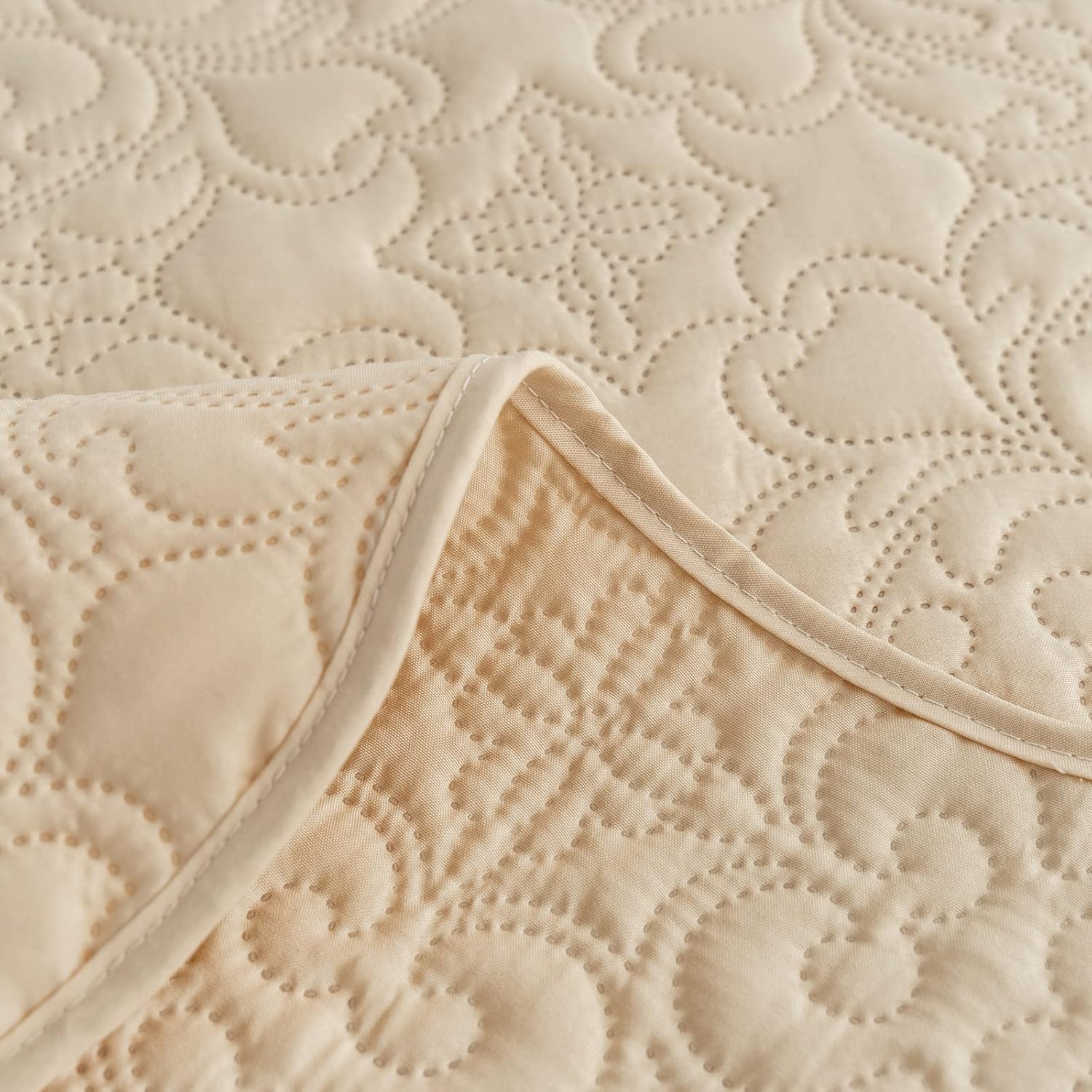 Juego de edredón de 3 piezas tamaño King, colcha de verano suave y ligera, colcha reversible de microfibra para todas las estaciones, beige, patrón