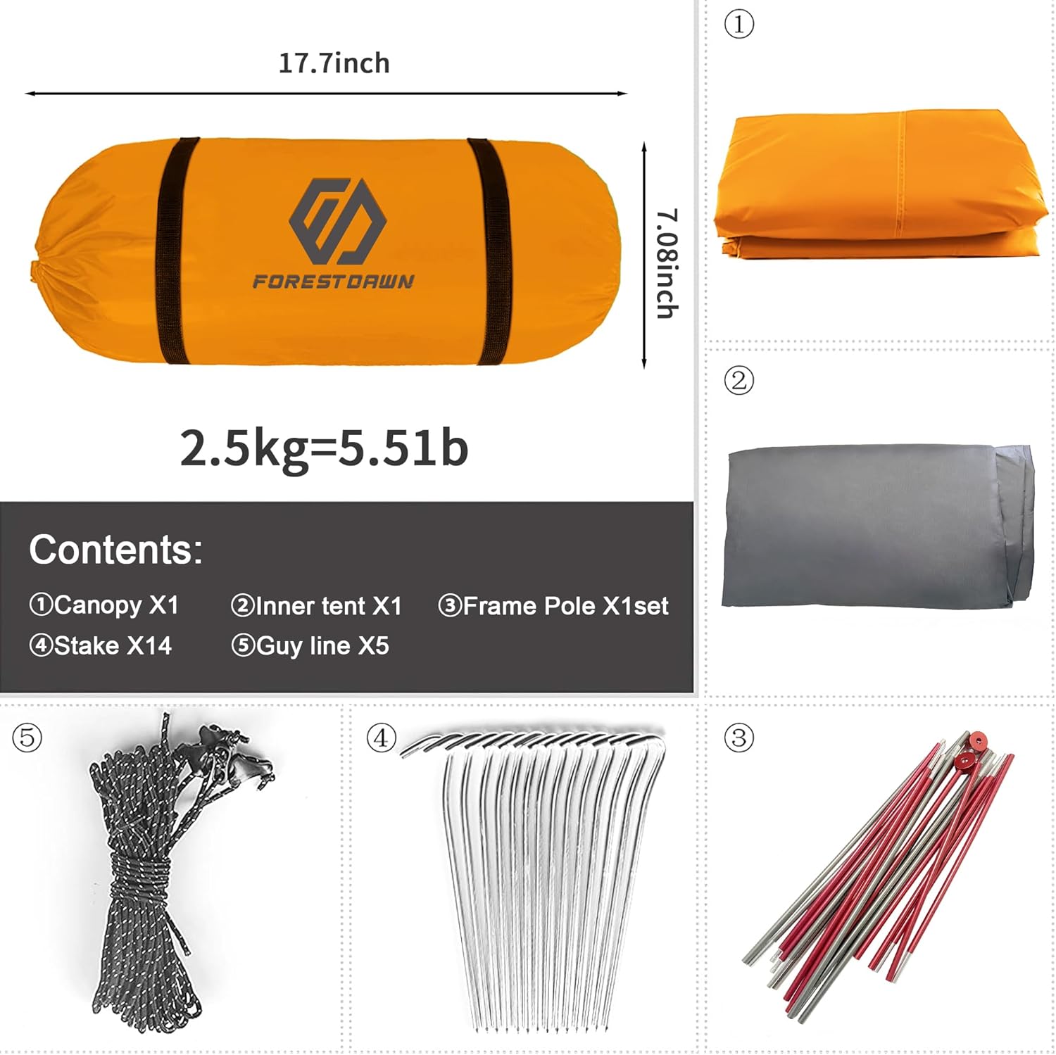 2 Person Camping Tent with 3 Aluminum Alloy Poles, 4 or 3 Season Waterproof Tent, Double Layer,Easy Setup, 2 Doors for Outdoor