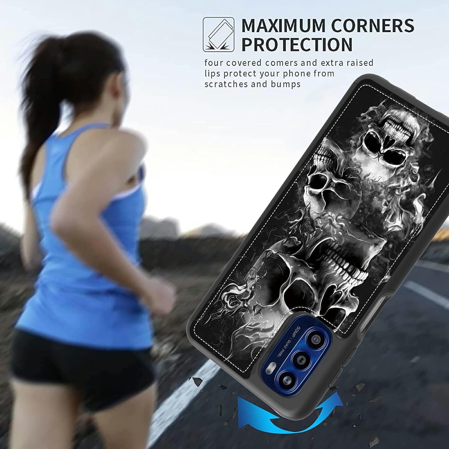Funda para Moto G Stylus 5G 2022, piel sintética con patrón de calavera, doble capa, resistente, a prueba de golpes, con tarjeta de crédito