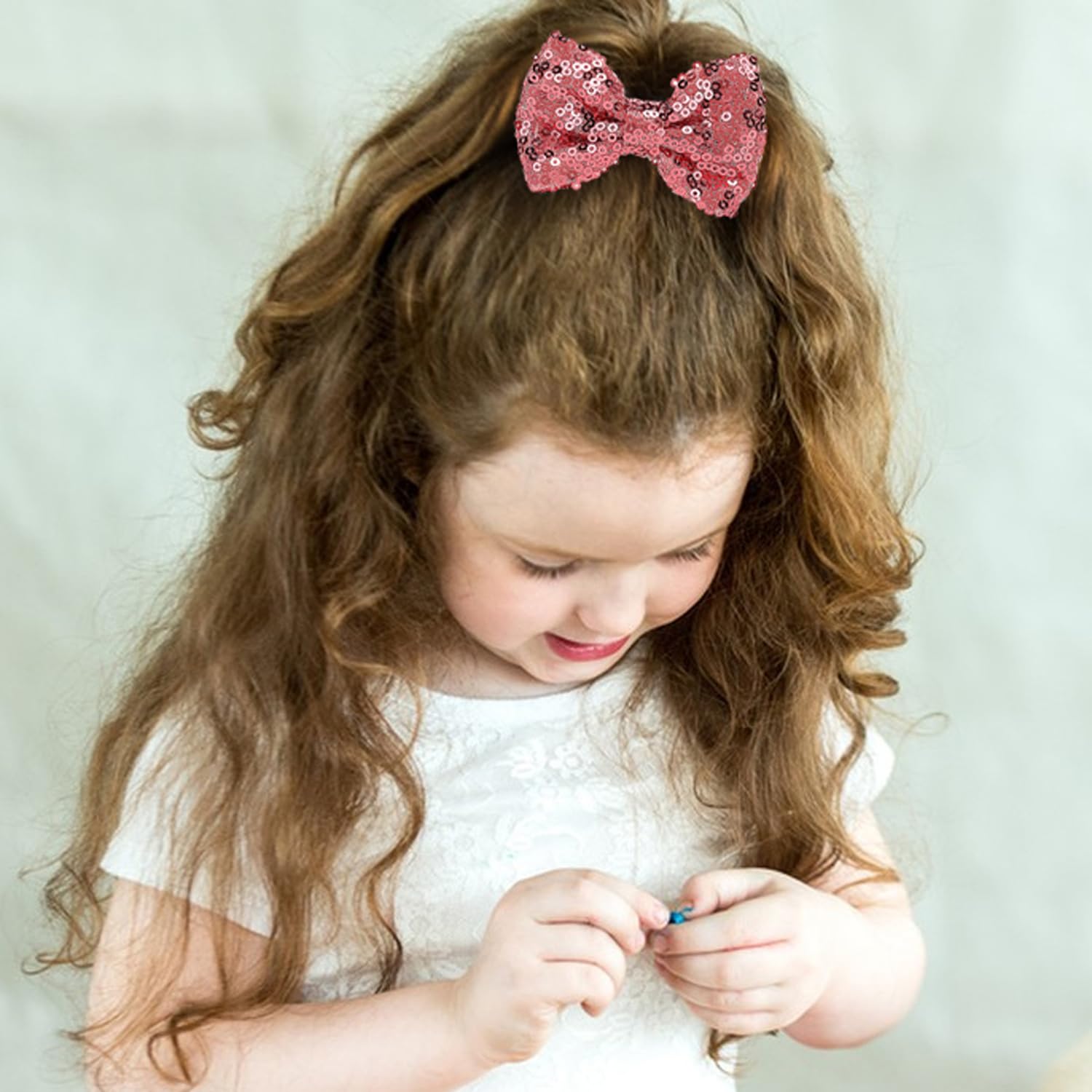 Love Fairy – Horquilla de lazo con purpurina de 3 pulgadas, pinza de pelo con lentejuelas brillantes para niñas, adolescentes y mujeres (rosa)