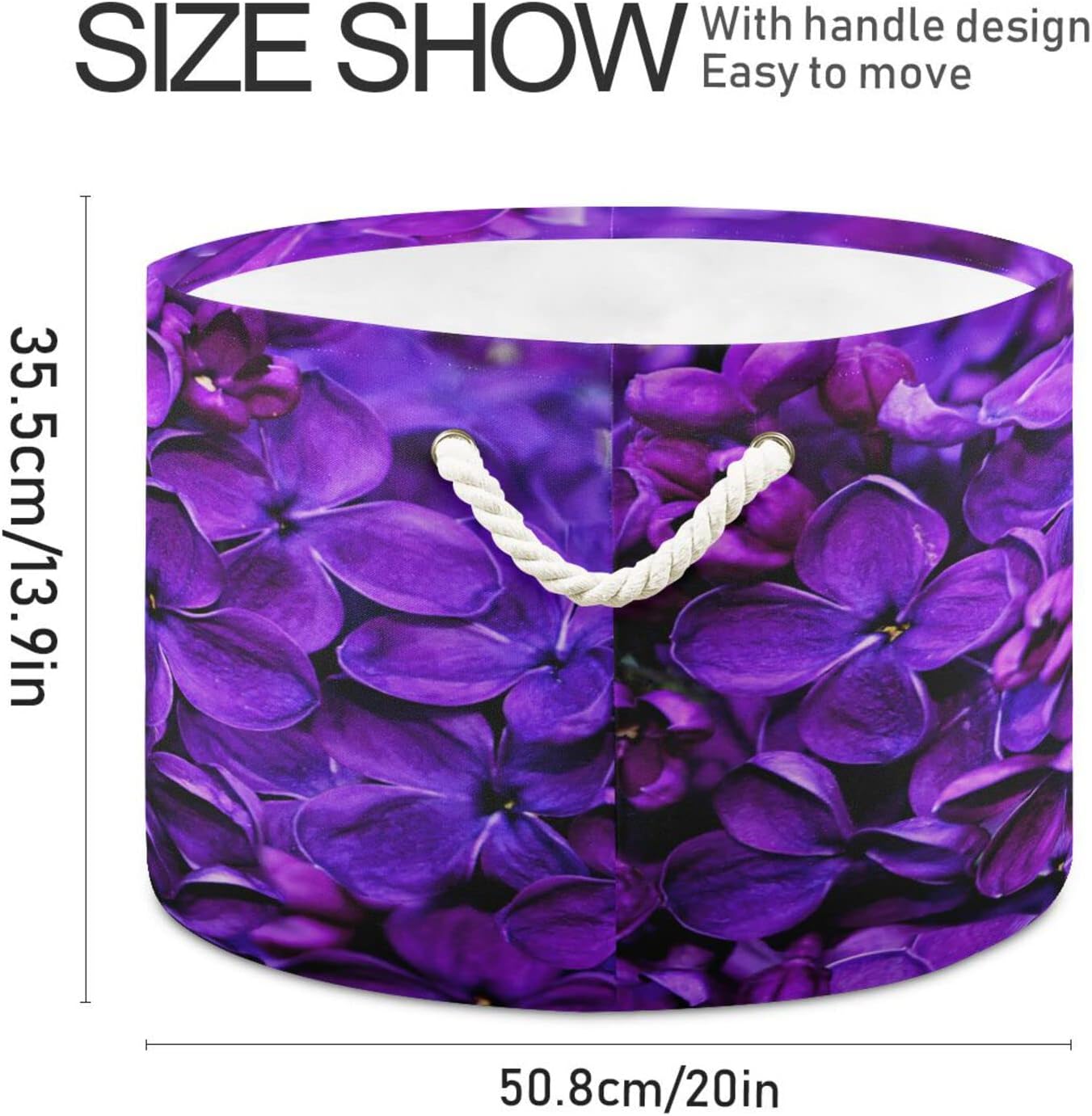 Kigai Cesta de cuerda de algodón floral morado lila de primavera, cesta grande redonda para ropa sucia para bebé, manta de juguete, contenedor de