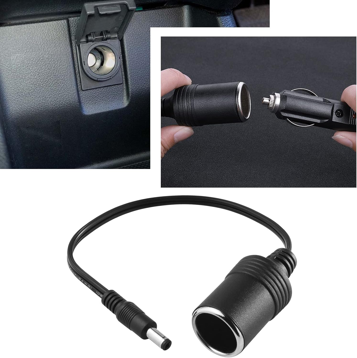 2 unidades de enchufe para encendedor de cigarrillos a cable de 0.217in x 0.083in, adaptador de cable de extensión para encendedor de cigarrillos de