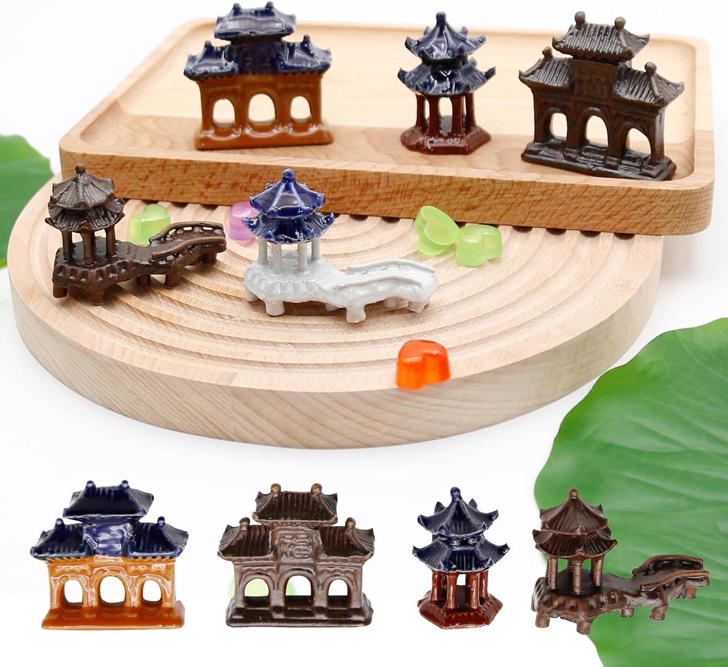 Juego de estatua de pagoda de 5 piezas, adornos de cerámica de micro paisaje, para accesorios de jardín en miniatura, decoración de acuarios,