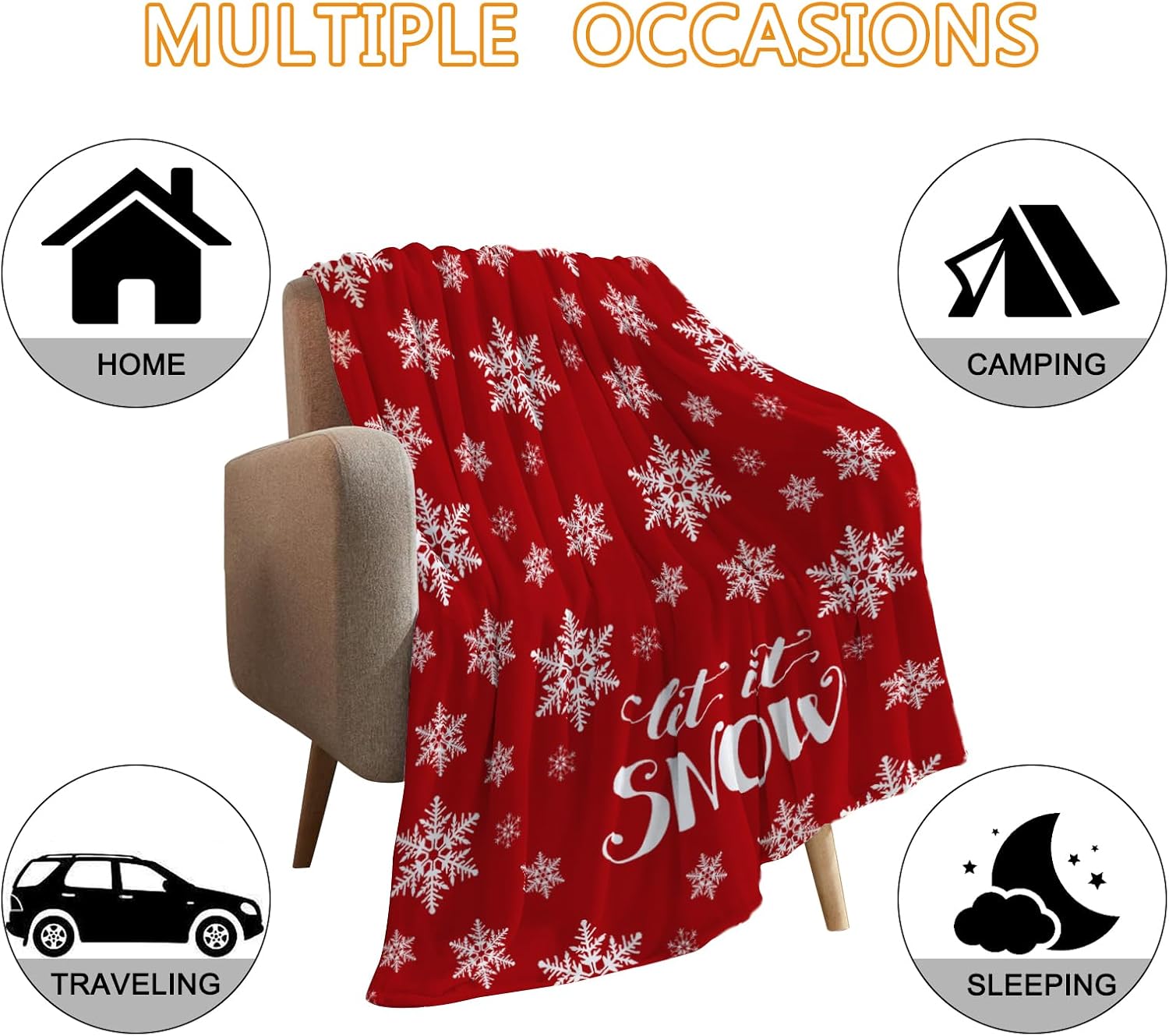 YeeJu Manta decorativa de Navidad, manta de copo de nieve rojo y blanco para sofá, cama, suave, acogedora, ligera, mullida, manta de forro polar de