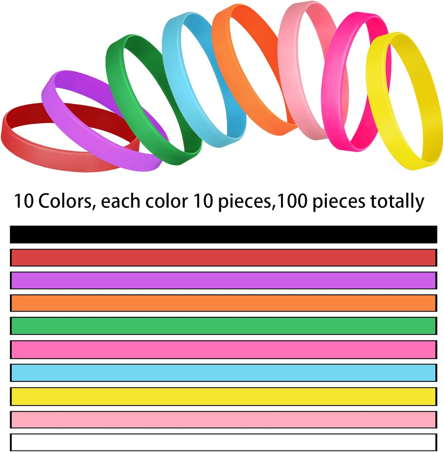 Sumind 100 pulseras de silicona en blanco, pulseras elásticas de goma de colores para adultos, niños, mujeres, hombres, regalos para adolescentes