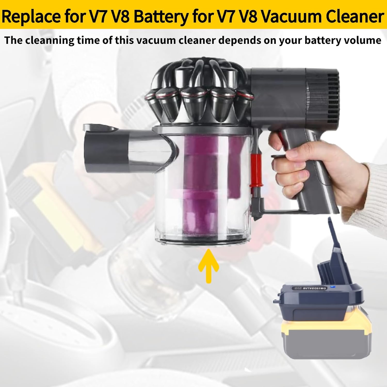 Epowon V7 V8 – Adaptador de batería compatible con batería Dewalt de 20 V a repuesto para batería V7, funciona con todos los convertidores de vacío