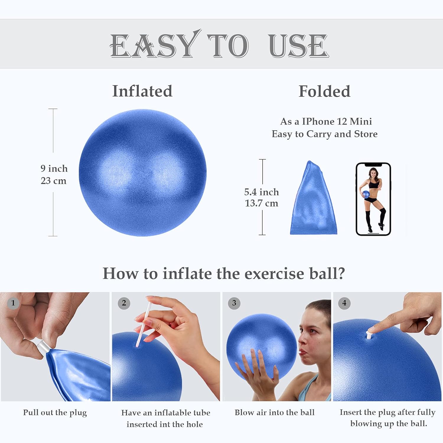 Pelota de pilates pequeña, pelota de terapia, mini pelota de entrenamiento, bola de núcleo, pelota de ejercicio pequeña de 9 pulgadas, mini pelota