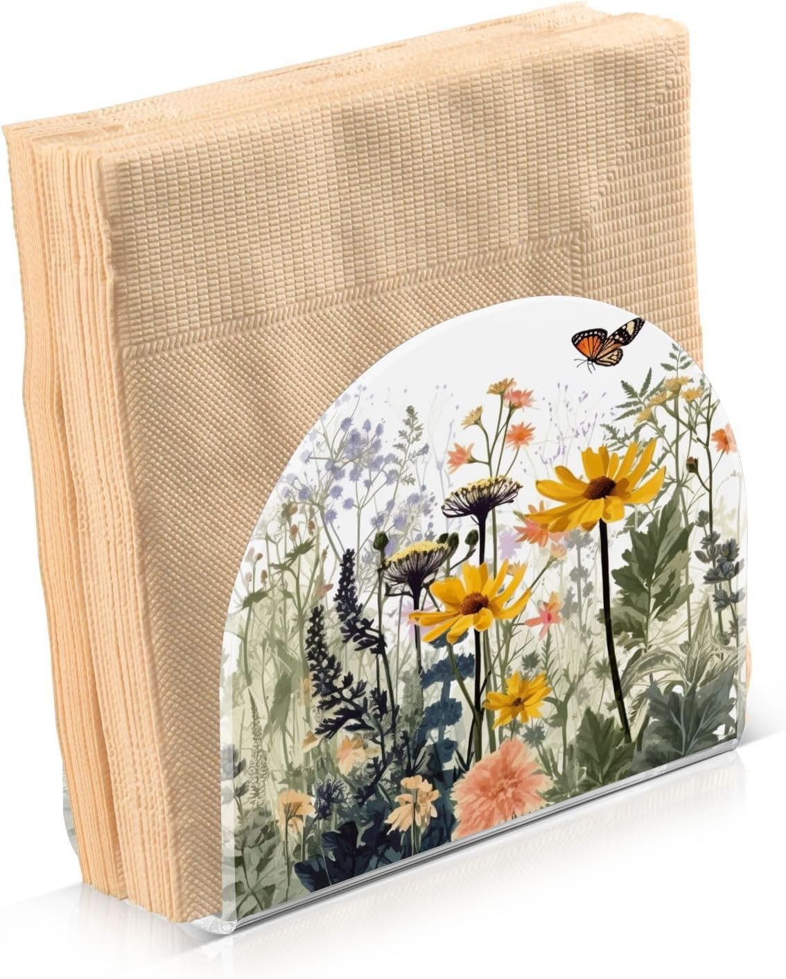 Napkin Holder Wildflowers and Butterfly Napkin Holders for Tables, Clear Acrylic Napkin Holders Cocktail Napkin Holder for Kitchen Restaurant Bar