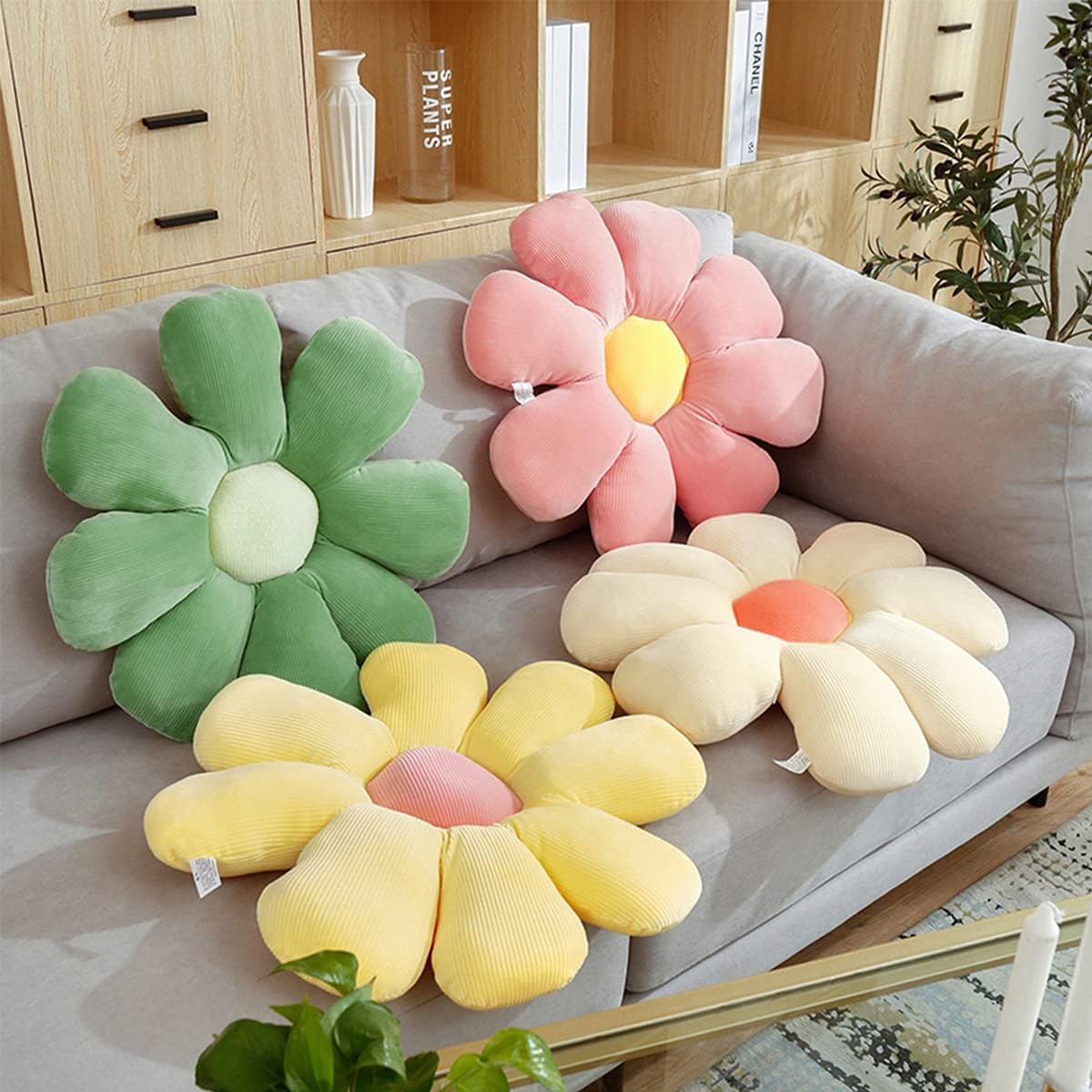 Almohada de suelo de flores, cojín de asiento de margarita, bonita decoración de habitación para niñas, felpa de flores para leer y descansar,