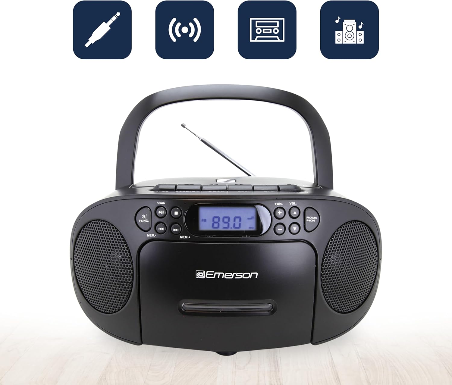 Emerson EPB-3003 Boombox portátil de CDcasete con radio AMFM, color negro