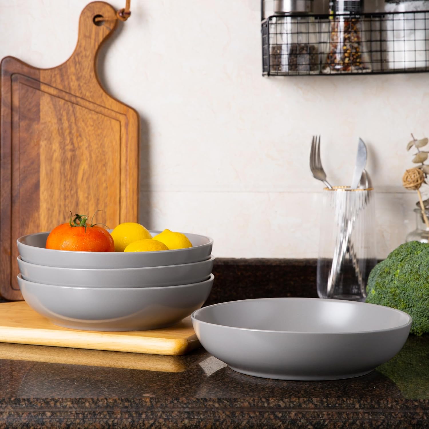 AmorArc Juego de 6 cuencos de cerámica para pasta de 8.5 pulgadas, cuencos grandes de 32 onzas para cocina, cuencos anchos para pasta, ensalada,