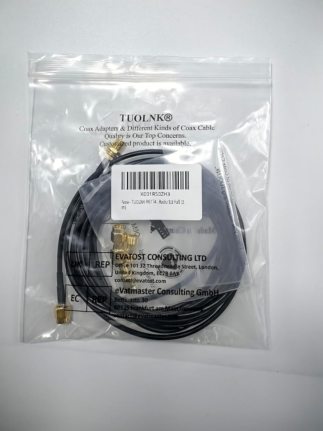 RG174 SMA Cable de extensión de antena SMA, cable coaxial SMA macho a hembra de baja pérdida de 9.8 pies (9.8 ft) + 3 conectores adaptadores