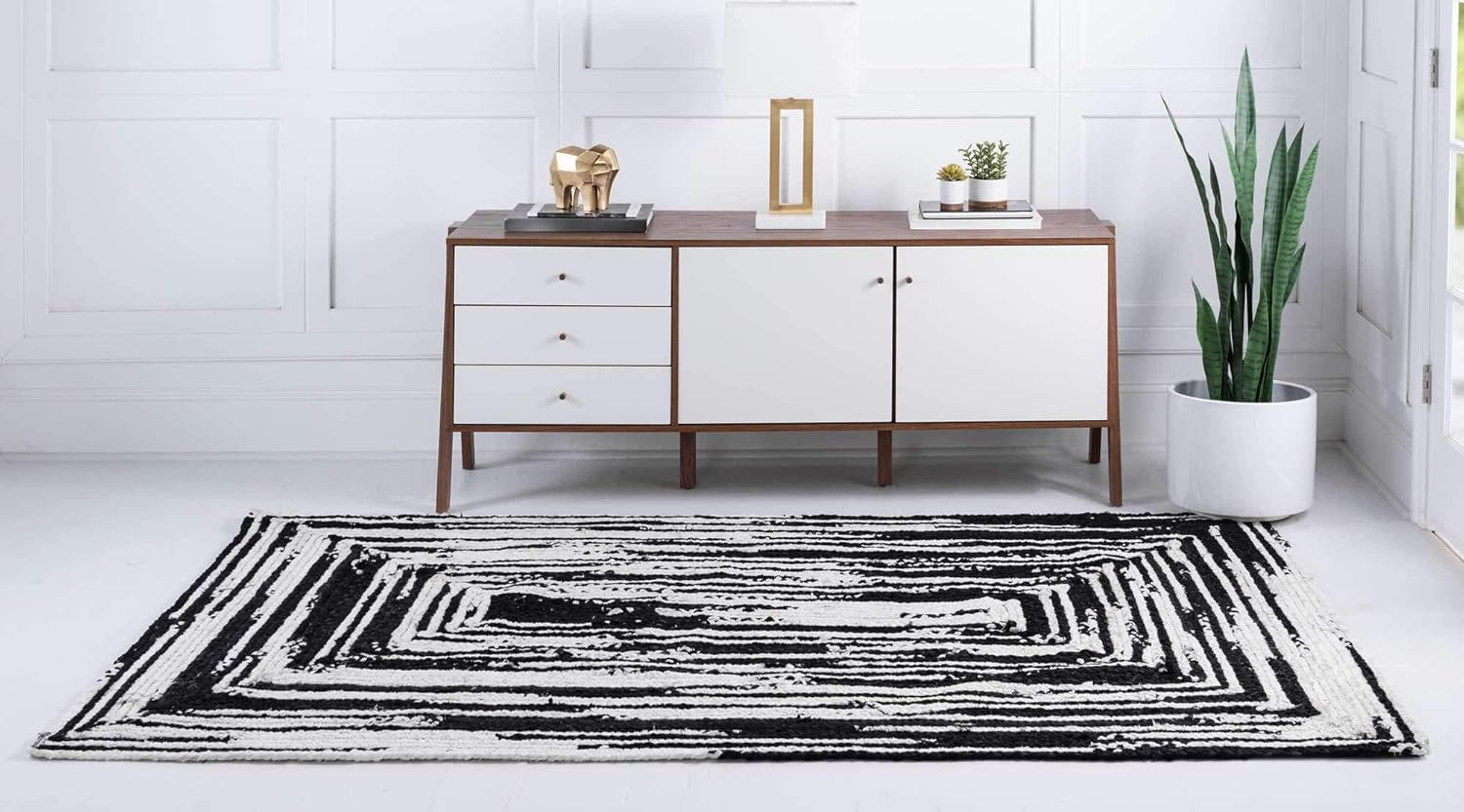 Unique Loom Braided Chindi Collection Casual Modern Black Area Rug (9′ 0 x 12′ 0)