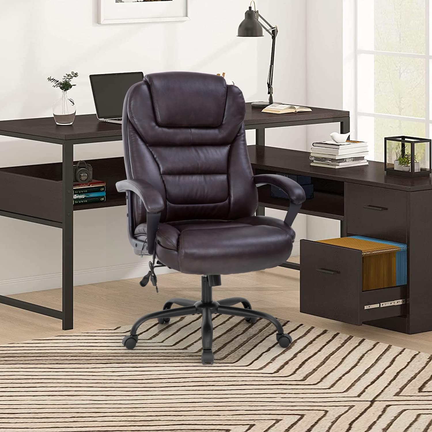 Silla de oficina grande y alta, silla ergonómica de computadora de 500 libras, respaldo alto, silla de escritorio de piel sintética, asiento ancho