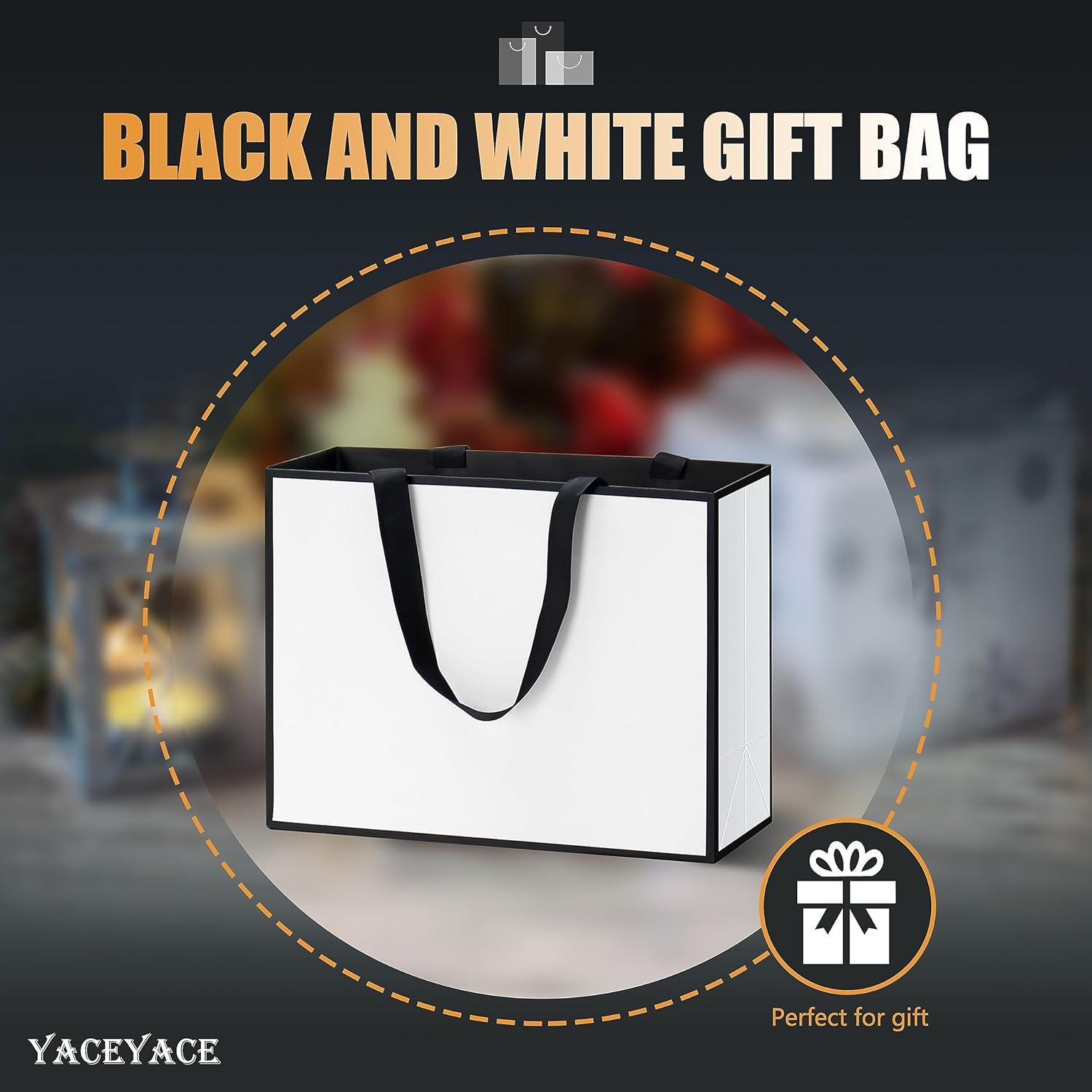 Bolsas de regalo blancas y negras a granel YACEYACE 20 piezas de 10.5 x 4.25 x 8 pulgadas, bolsas de regalo medianas blancas con asas de cinta,