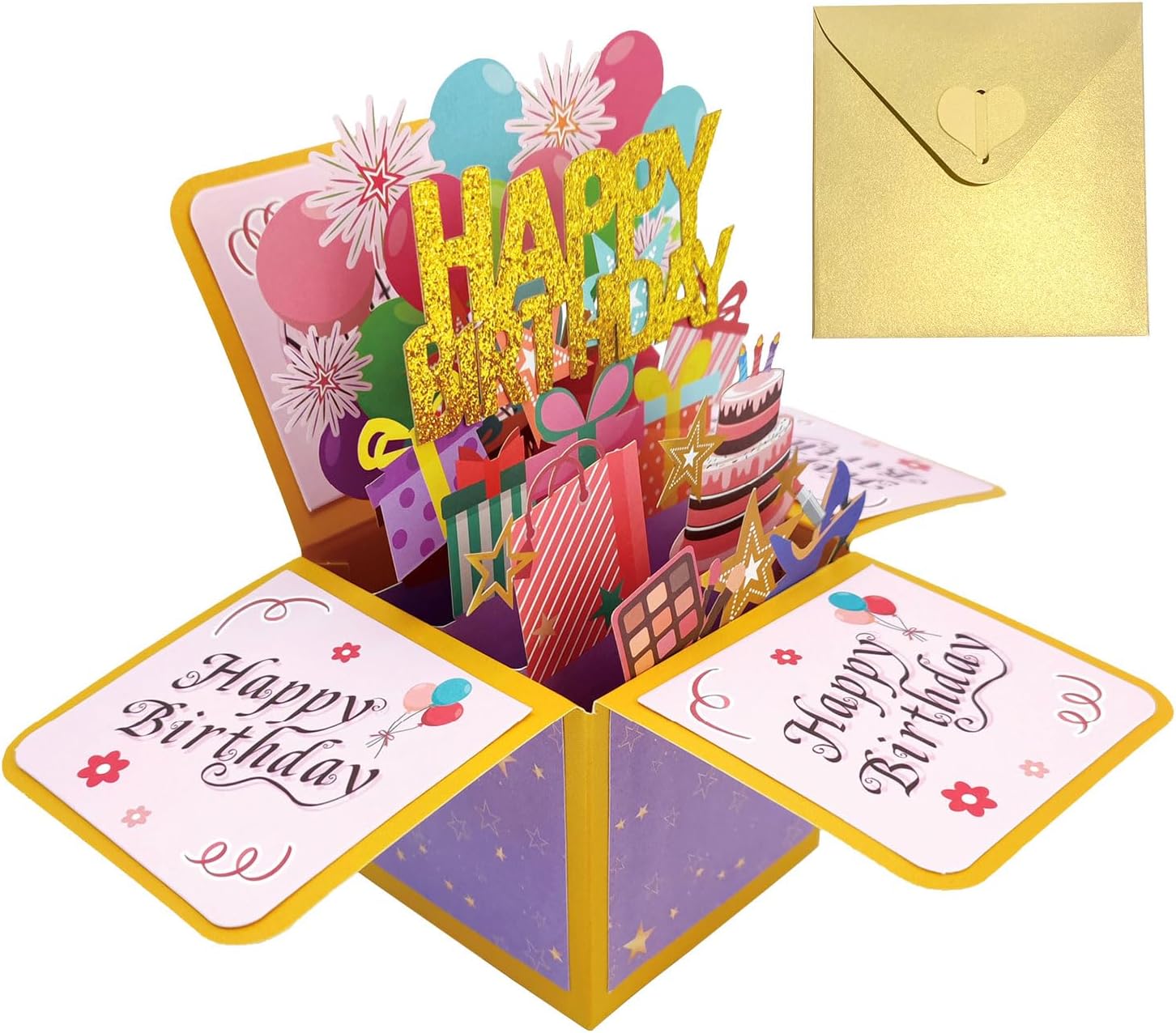 Tarjetas de cumpleaños para mujer, tarjeta desplegable de feliz cumpleaños, tarjeta de felicitación 3D de cumpleaños con tarjeta de notas en blanco
