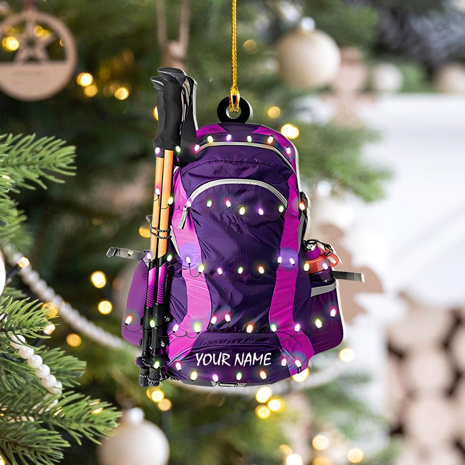 Artparel Adornos personalizados para bolsa de senderismo, bolsa de senderismo, adorno de Navidad, regalo para amantes del camping, senderismo,