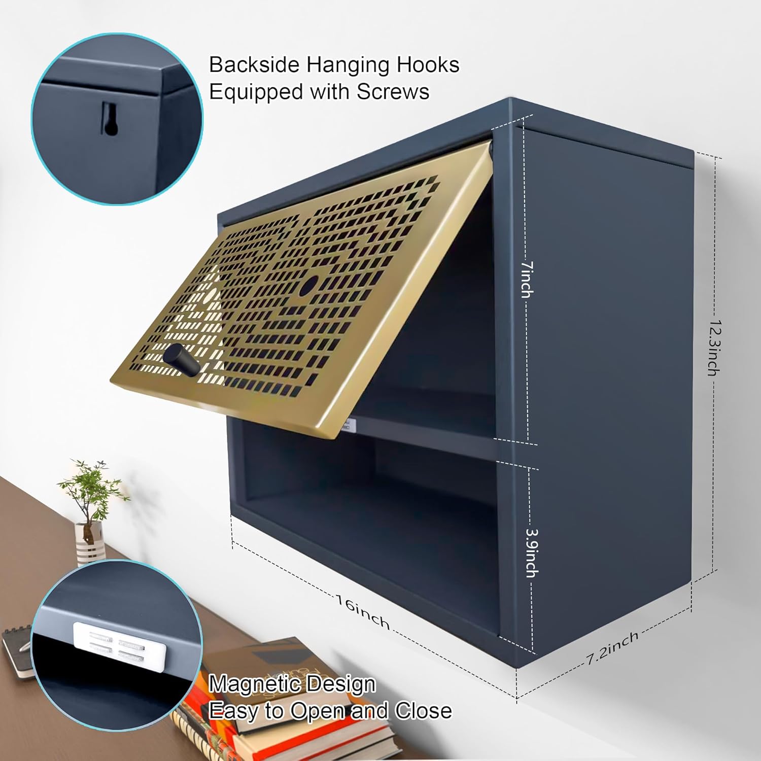 MIAO’ER Armario de pared de 2 niveles, gabinete de baño, botiquín, gabinete de cocina, puerta de metal con succión magnética con patrón de