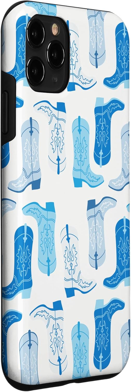 iPhone 11 Pro Cowboy Boot Illustration Preppy Western Pastel Azul y Cian Funda