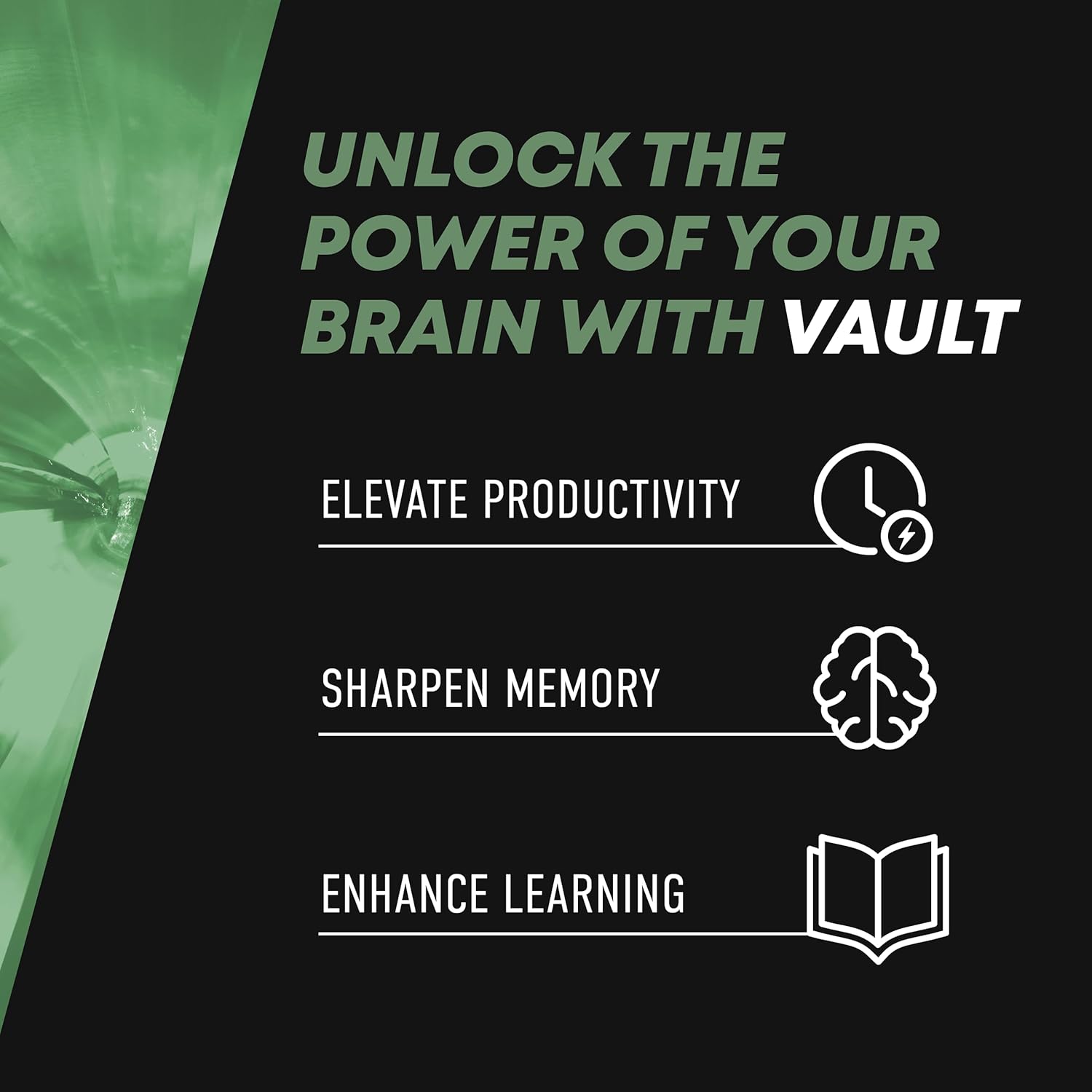 VAULT Bebida energética cerebral sin cafeína, nootrópico para el enfoque mental, nitidez, memoria y tiempo de reacción, sin choques ni nerviosismo,
