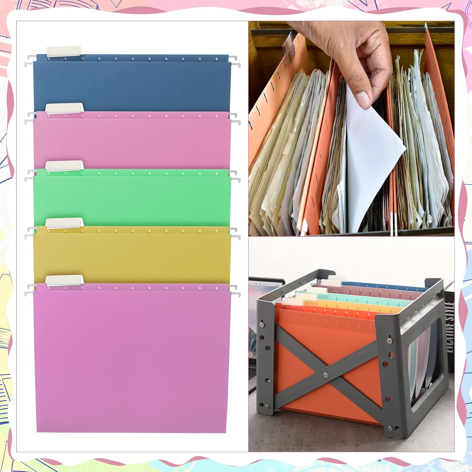 Yaomiao Paquete de 48 carpetas colgantes de tamaño carta, carpetas de archivos expansibles con carpetas de archivos colgantes de expansión de 1