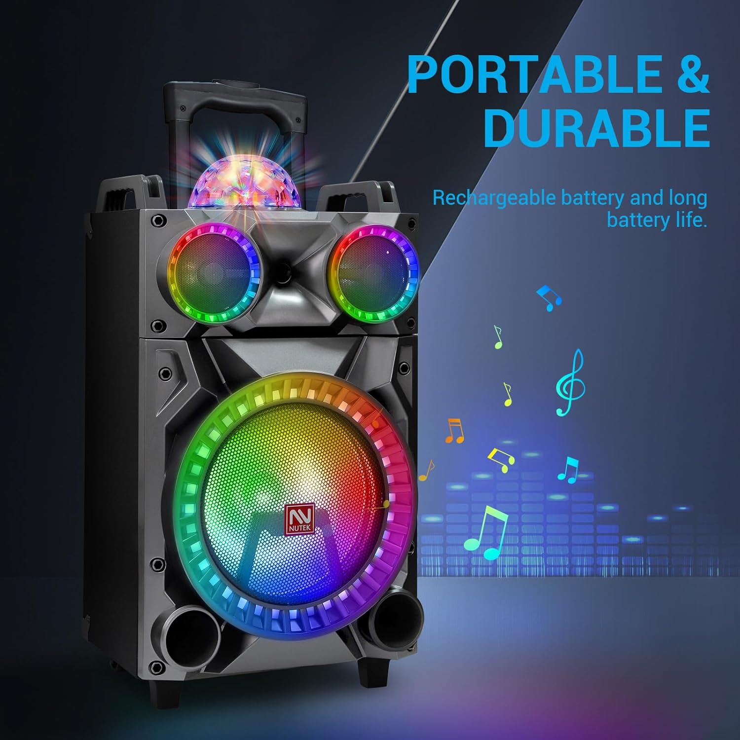 Altavoz inalámbrico de alta fidelidad Bluetooth portátil de 12 pulgadas, sistema PA recargable – Máquina de karaoke de potencia máxima de 3000 W con