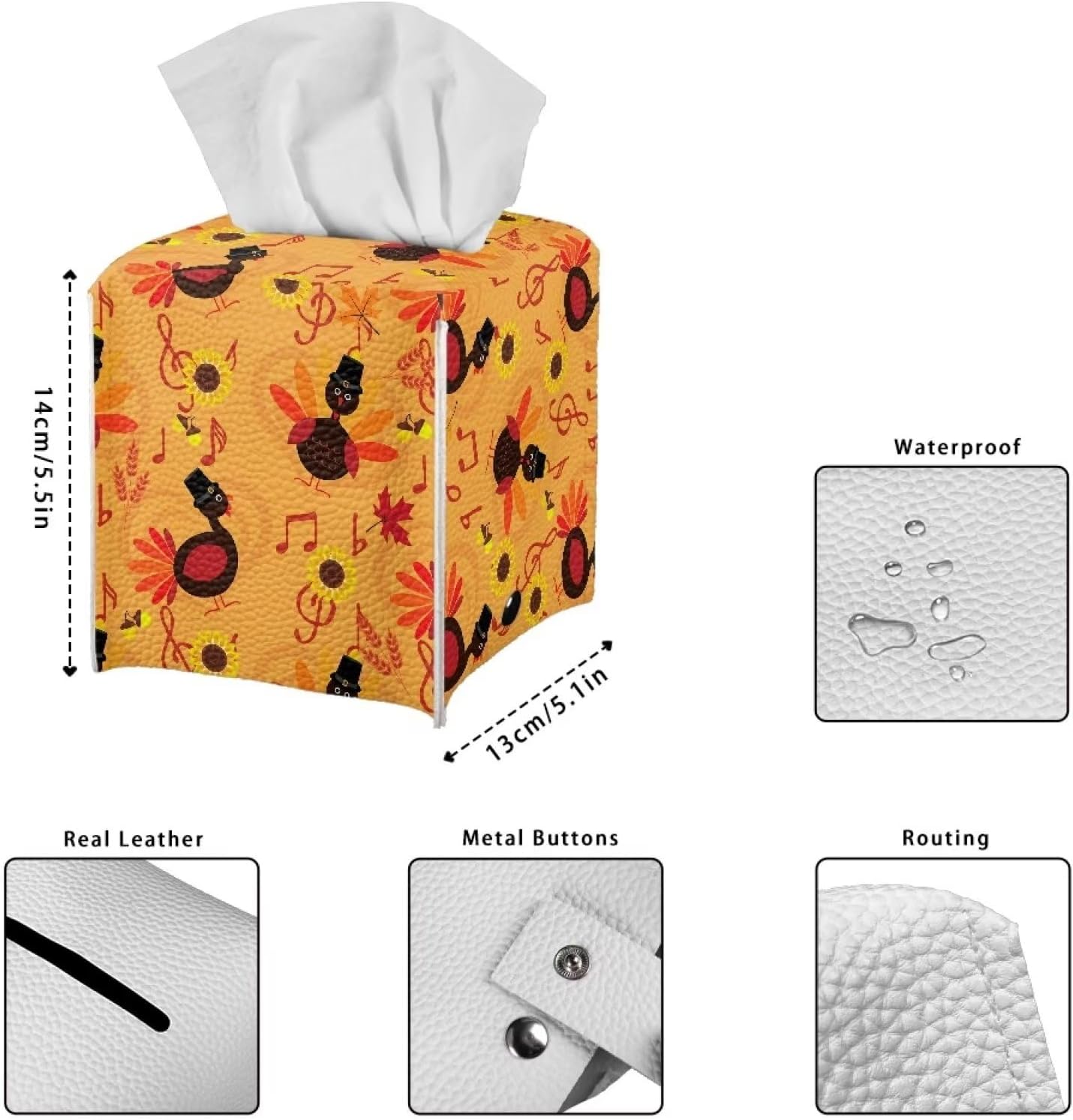 Funda para caja de pañuelos de pavo con cinturón inferior, organizador de pañuelos cuadrado de cuero, dispensador de pañuelos decorativo de Acción