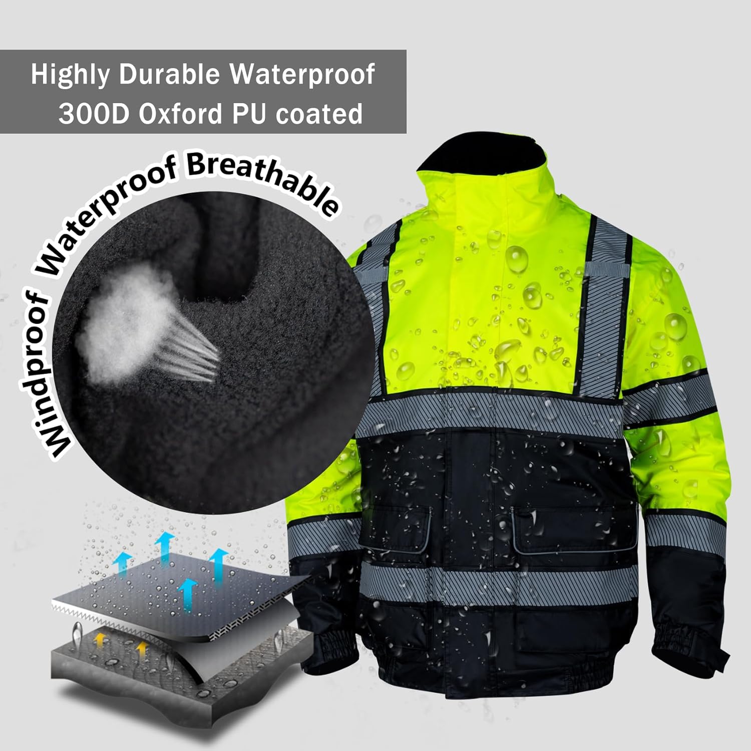 Hi Vis – Chaquetas de invierno reflectantes de seguridad para hombre, forro polar, chaqueta de alta visibilidad ANSI Clase 3 (amarillo, M)