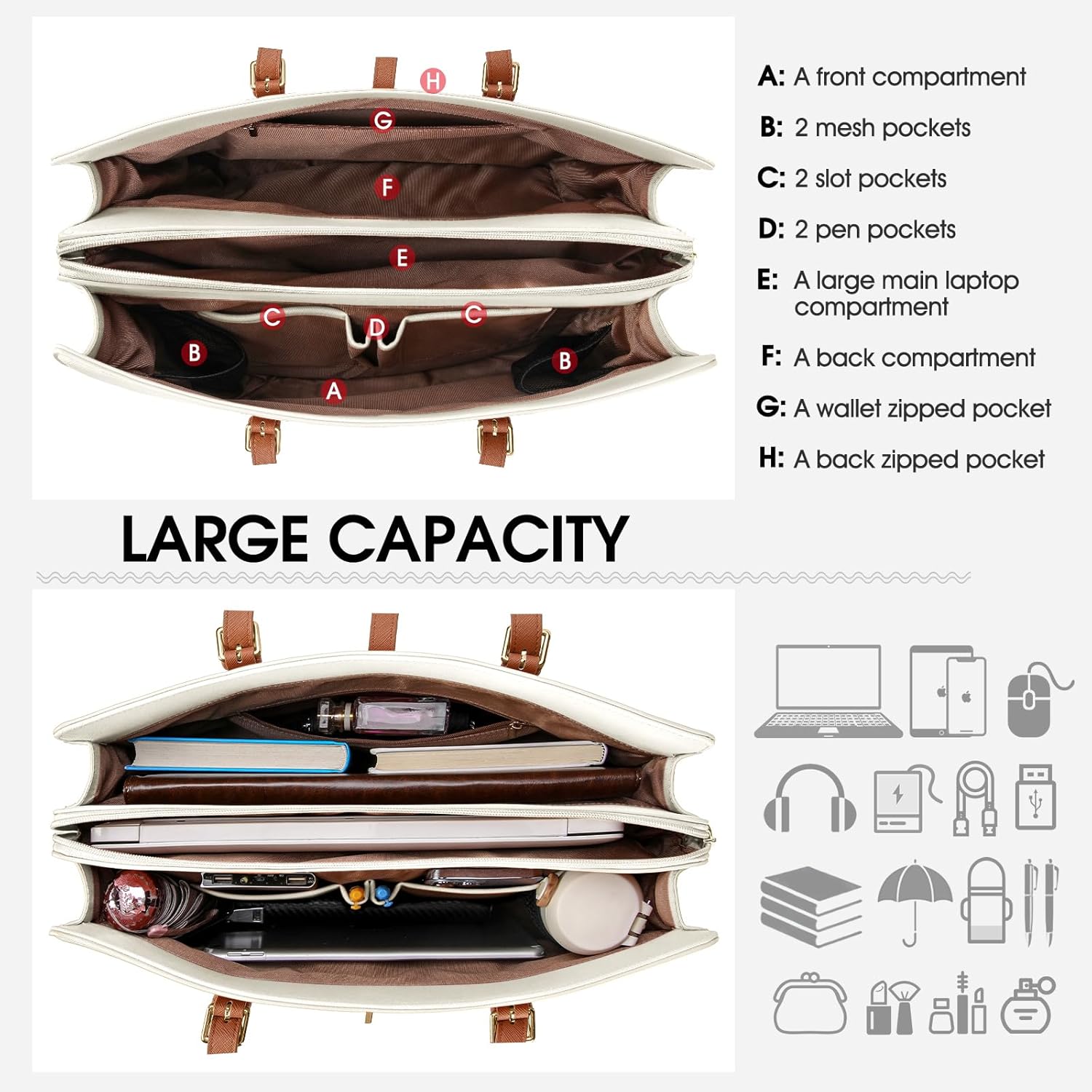 Laptop Bag for Women 15.6 Inch Leather Laptop Tote Bag Waterproof Womens Work Shoulder Bag Computer Briefcase