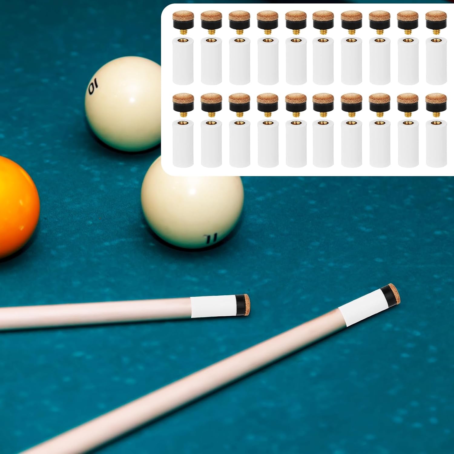 PEUTIER 20 juegos de puntas de taco de billar, puntas de taco de billar atornilladas, casquillos de repuesto de 0.472 pulgadas con puntas de palo de