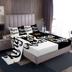 Juego de sábanas de 4 piezas con diseño de corona de dibujos animados, tamaño Queen, King, para parejas, amantes de parejas, adolescentes, mujeres, Juego de sábanas de 4 piezas con diseño de corona de dibujos animados, tamaño Queen, King, para parejas, amantes de parejas, adolescentes, mujeres,