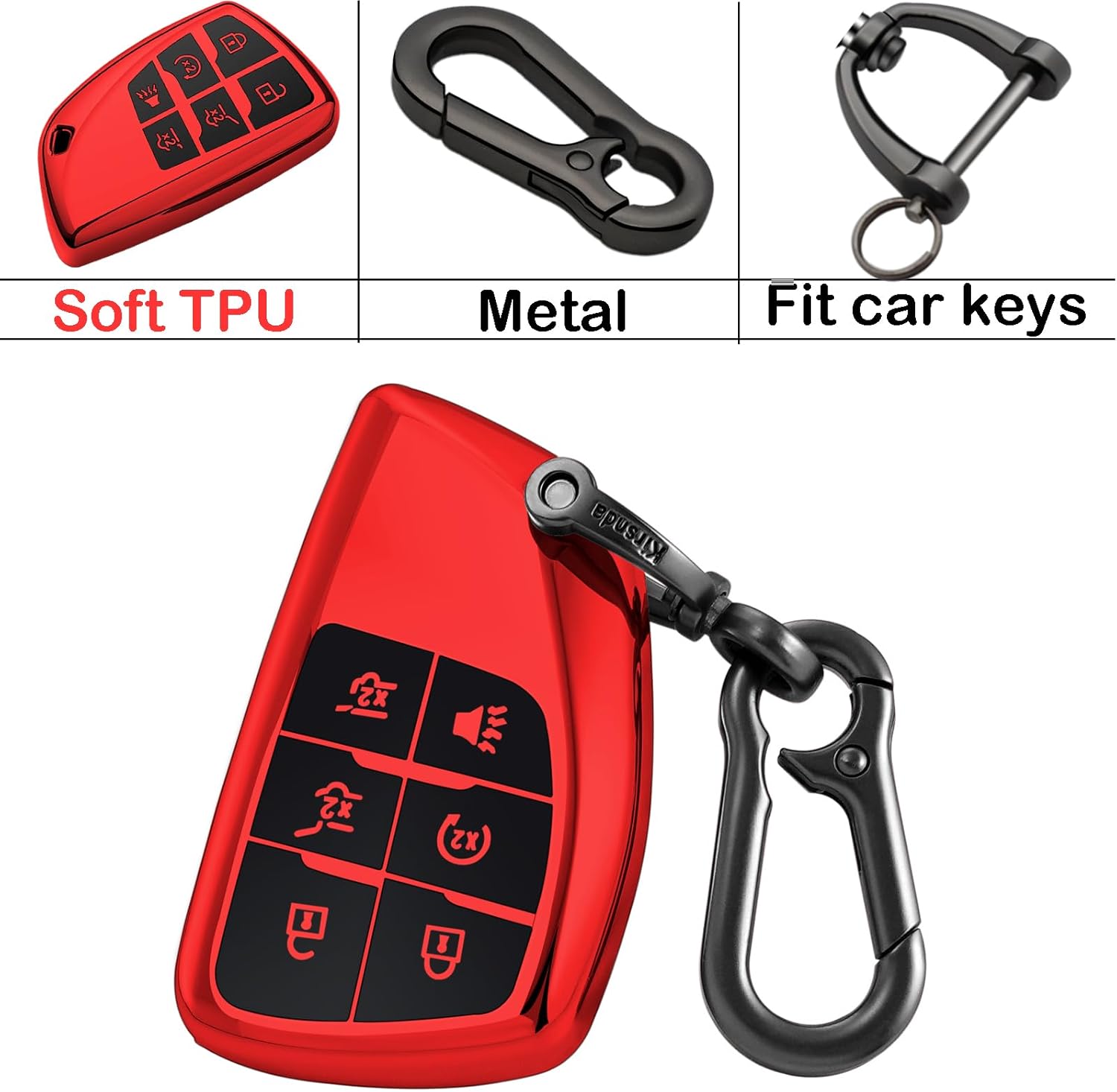 Kirsnda Funda para llavero Chevrolet con llavero, funda de TPU suave, 6 botones para llave de automóvil Suburban Corvette Tahoe 2021 2022 (rojo)