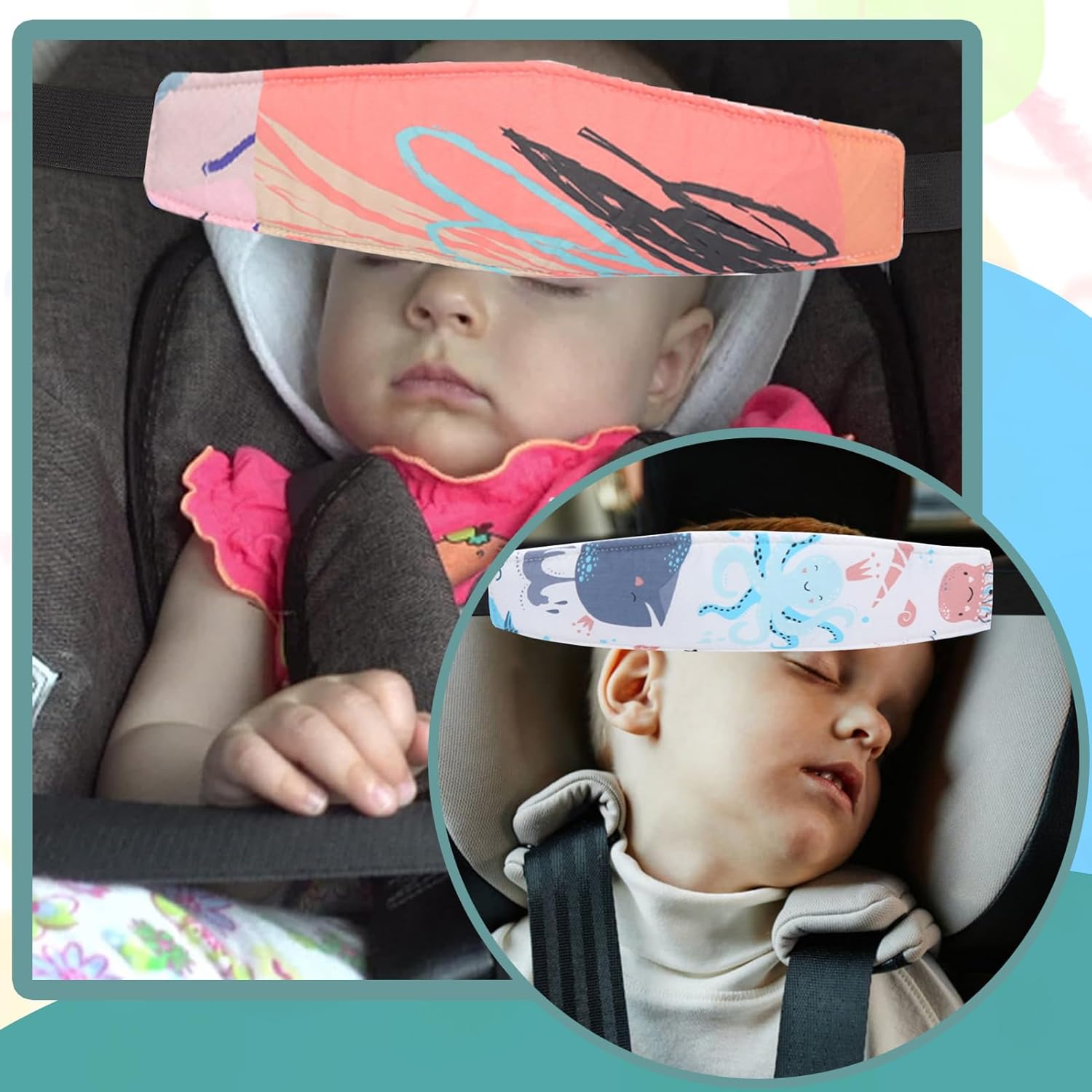 4 piezas de soporte de cabeza de bebé para asiento de automóvil, correa ajustable para la cabeza, asiento de cochecito para niños, reposacabezas